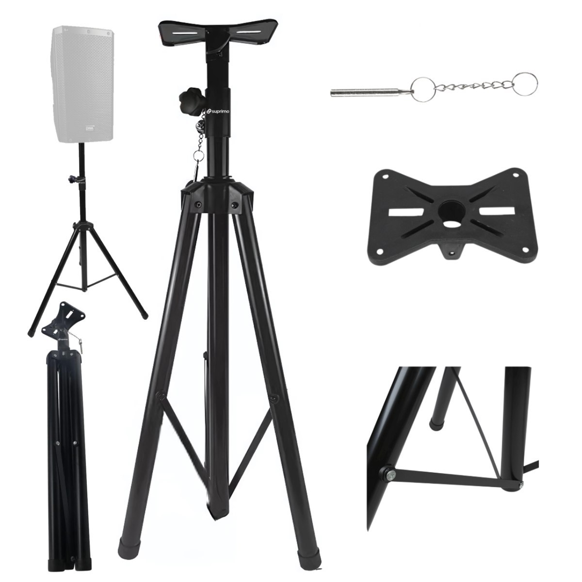 SUPRIMO SSM1 stojak tripod statyw kolumnowy stalowy czarny podstawa kolumnowa pin zabezpieczający do 60 kg