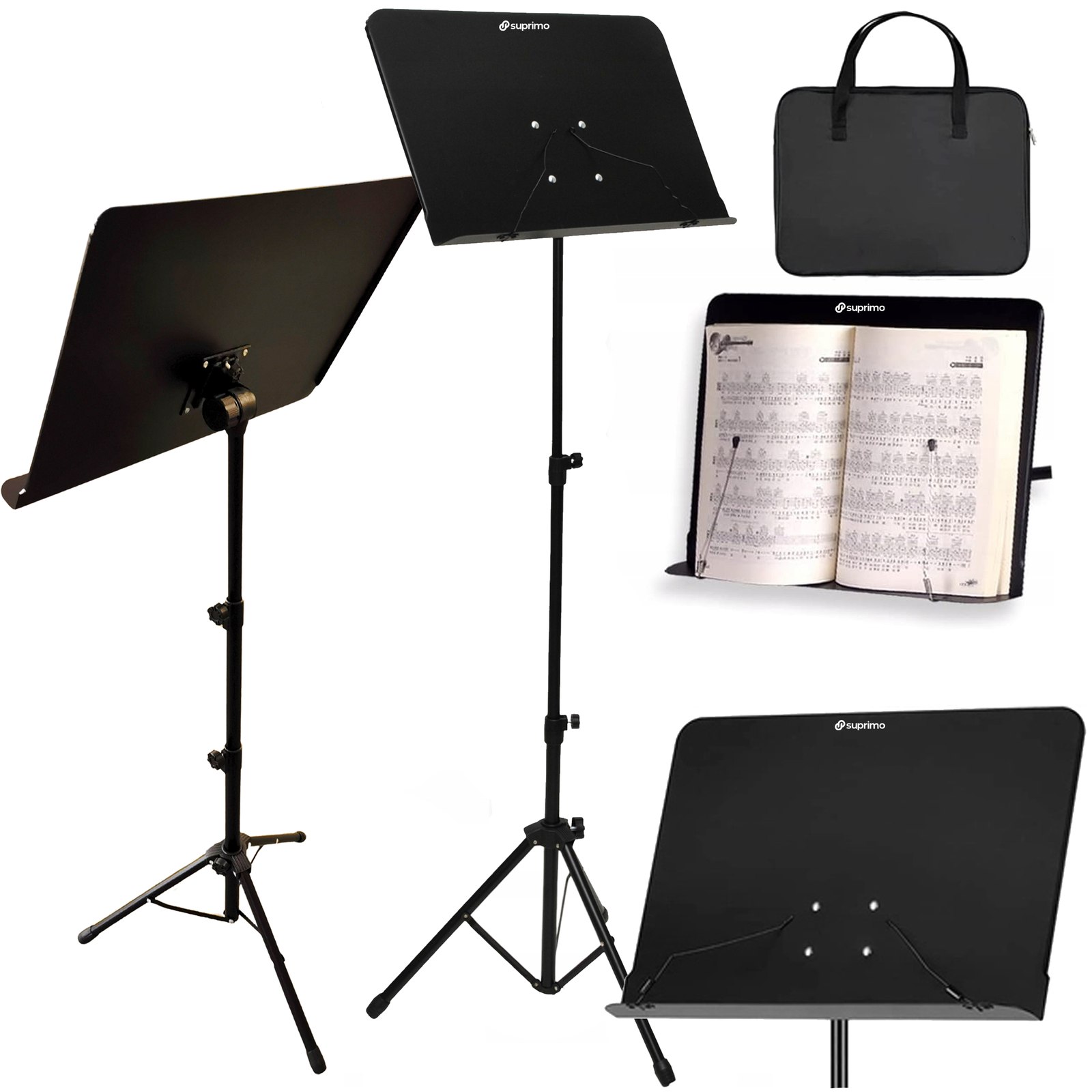 SUPRIMO D3 SET statyw stojak pulpit do nut regulowany składany czarny pokrowiec zestaw 82-146 cm do 10 kg