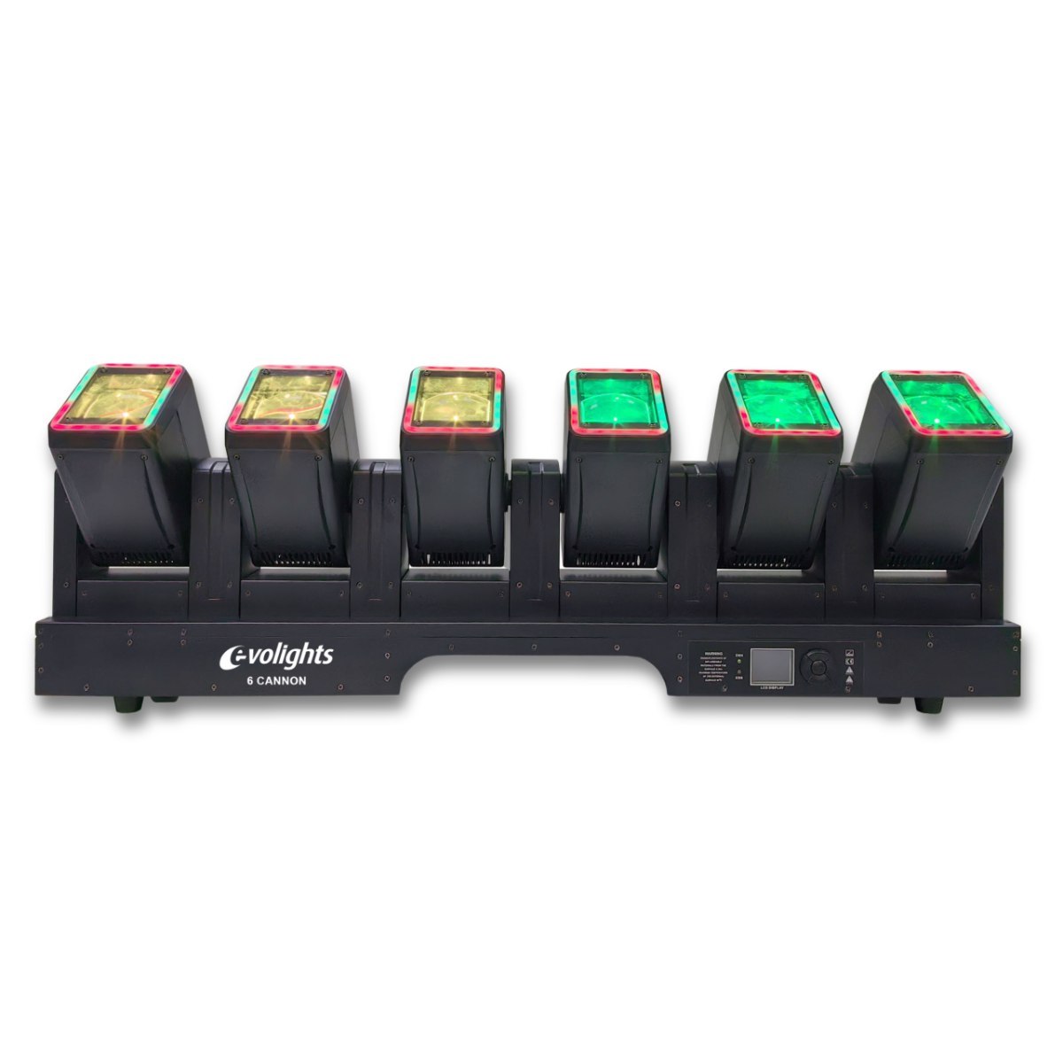 EVOLIGHTS 6 CANNON belka oświetleniowa 6x głowica ruchoma beam efekt ring DMX 6x60W RGBW LED+126x0,3W RGB LED 2x uchwyt montażowy omega