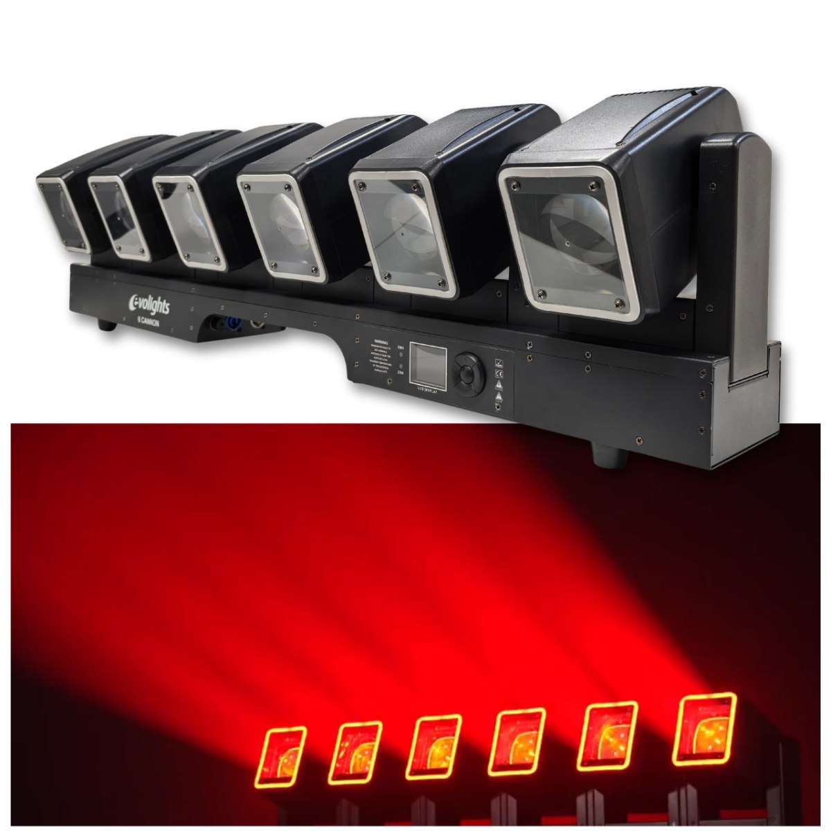 EVOLIGHTS 6 CANNON belka oświetleniowa 6x głowica ruchoma beam efekt ring DMX 6x60W RGBW LED+126x0,3W RGB LED 2x uchwyt montażowy omega