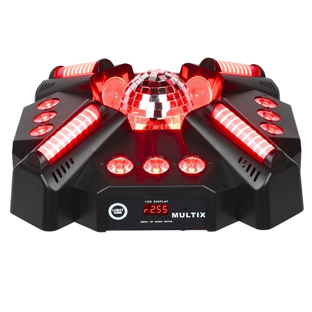 LIGHT4ME MULTIX multiefekt świetlny 3w1 LED sceniczny pilot bezprzewodowy uchwyt montażowy 4x30W RGBW SMD 5060+12x3W RGBWAUV SMD 15090+40x0,2W RGB SMD 3528