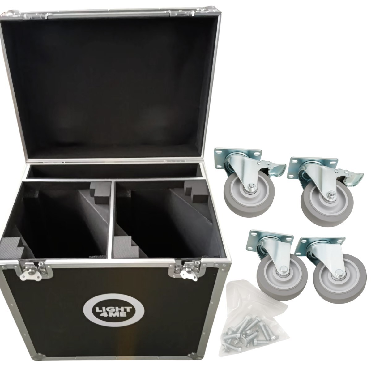 LIGHT4ME VENOM 450 CASE 2IN1 skrzynia transportowa na 2 głowice ruchome akcesoria 4 kółka mechanizm blokady