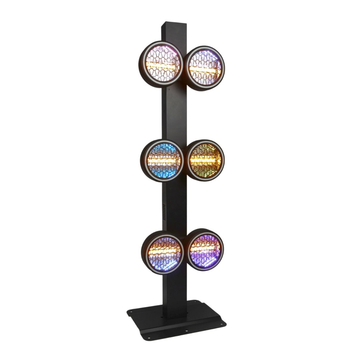 EVOLIGHTS LUMEN ROTO ruchome oświetlenie sceniczne LED retro vintage 6x40W WW+192x0,5W RGB+186x0,2W RGB efekt tła ring ciepły biały 2x uchwyt montażowy omega
