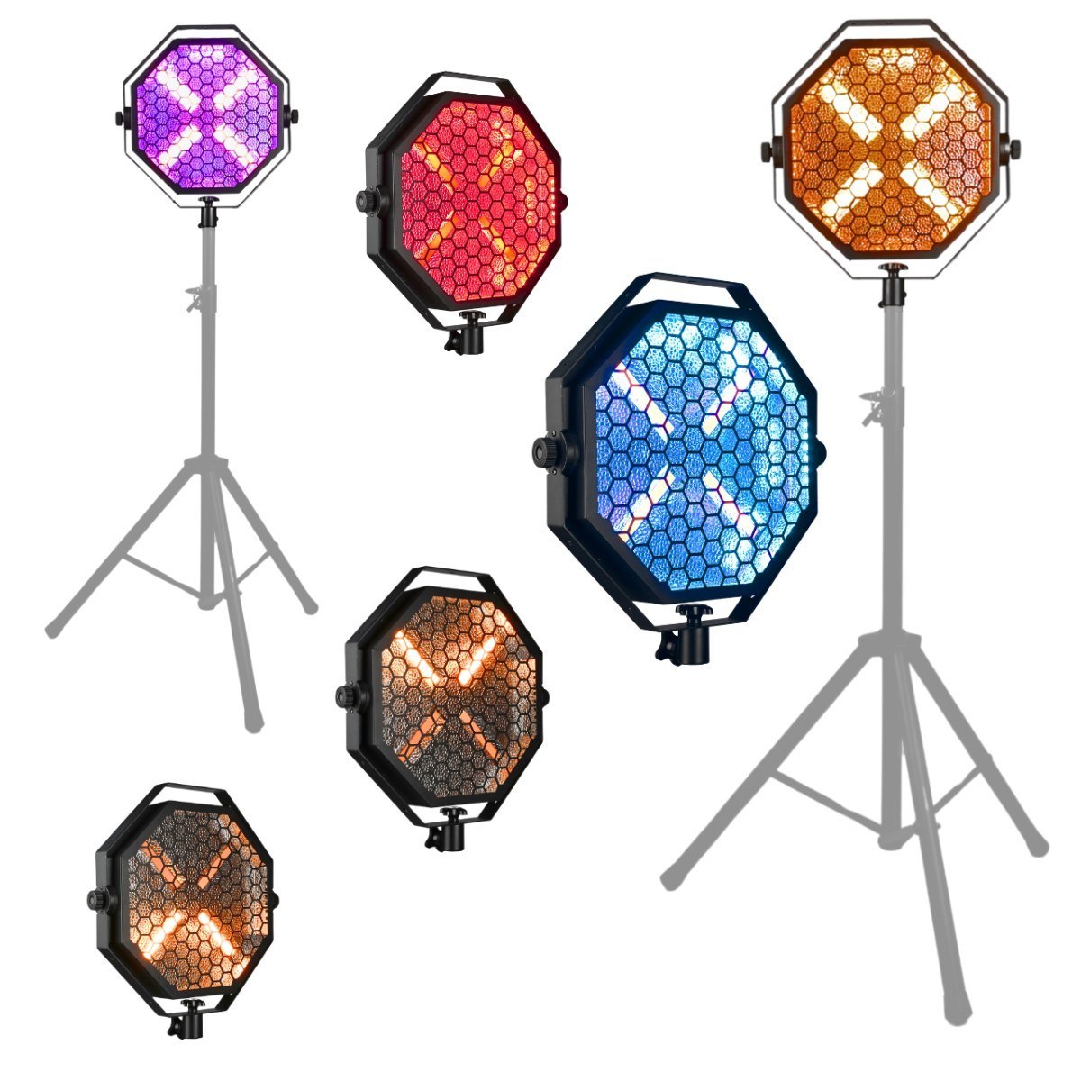 EVOLIGHTS LUMENO X reflektor vintage oświetlenie sceniczne retro ciepła biel efekt tła 4x60W WW LED + 48x0,2 RGB LED