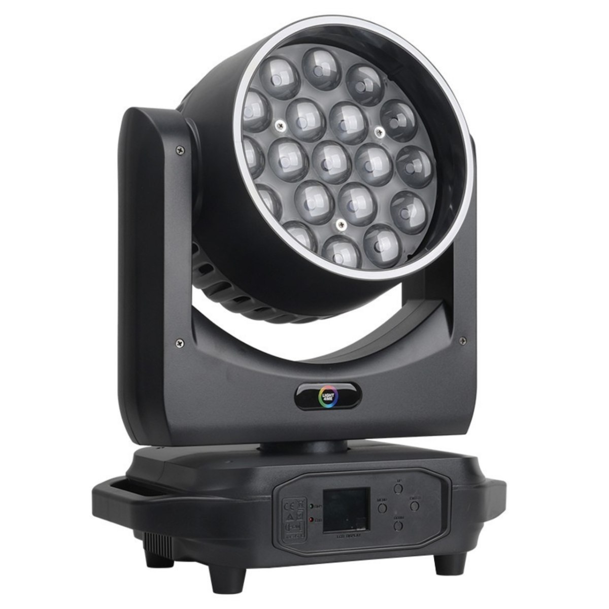 LIGHT4ME SKY WASH 19x15W RGBW głowica ruchoma oświetlenie estradowe efekt ring 19x15W RGBW LED + 60x0,3W RGB SMD LED uchwyt montażowy omega