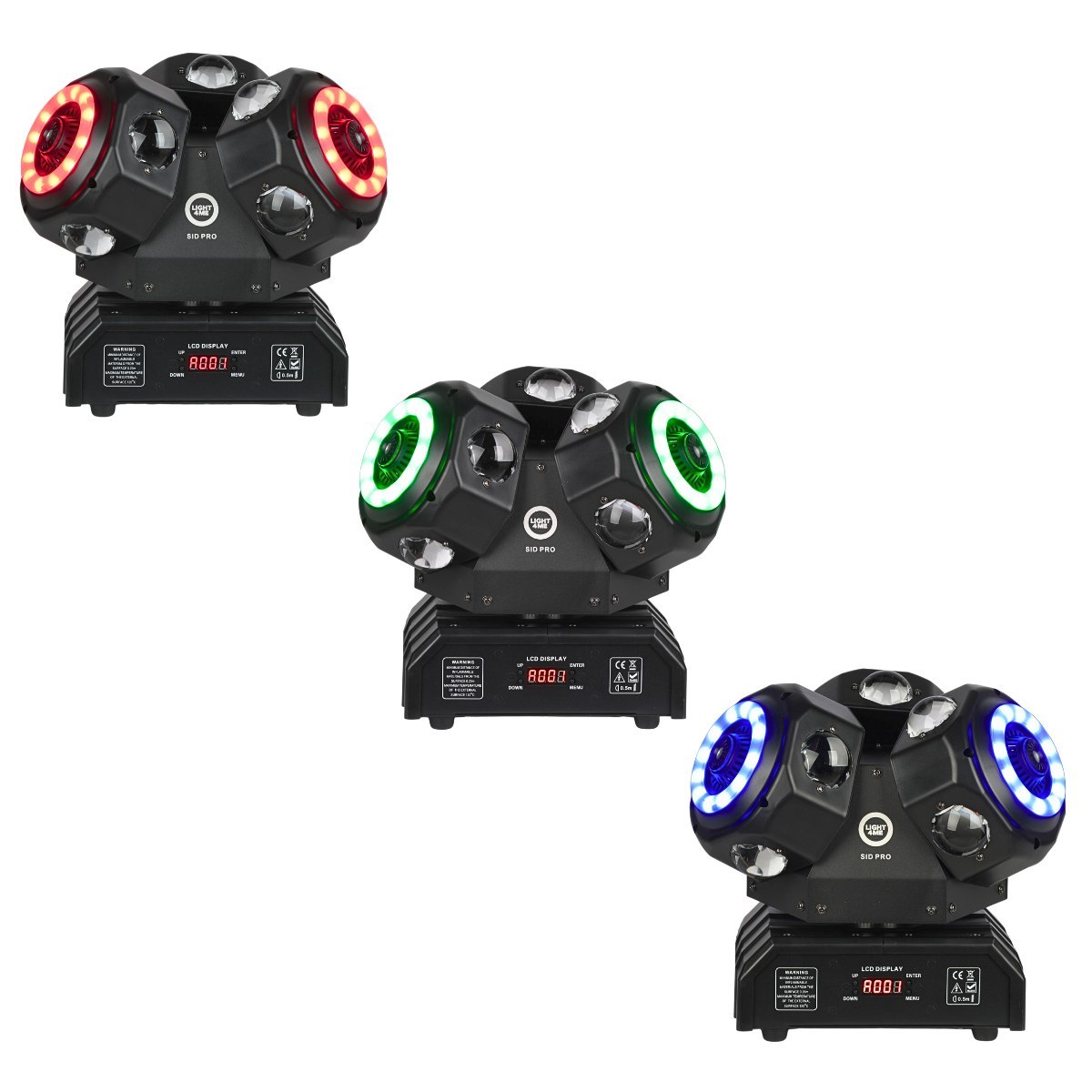 LIGHT4ME SID PRO ruchomy multiefekt świetlny 5w1 oświetlenie sceniczne LED DMX beam ring laser R/G/B 12x10W RGBW LED+36x0,2W RGB SMD 5050 LED uchwyt montażowy