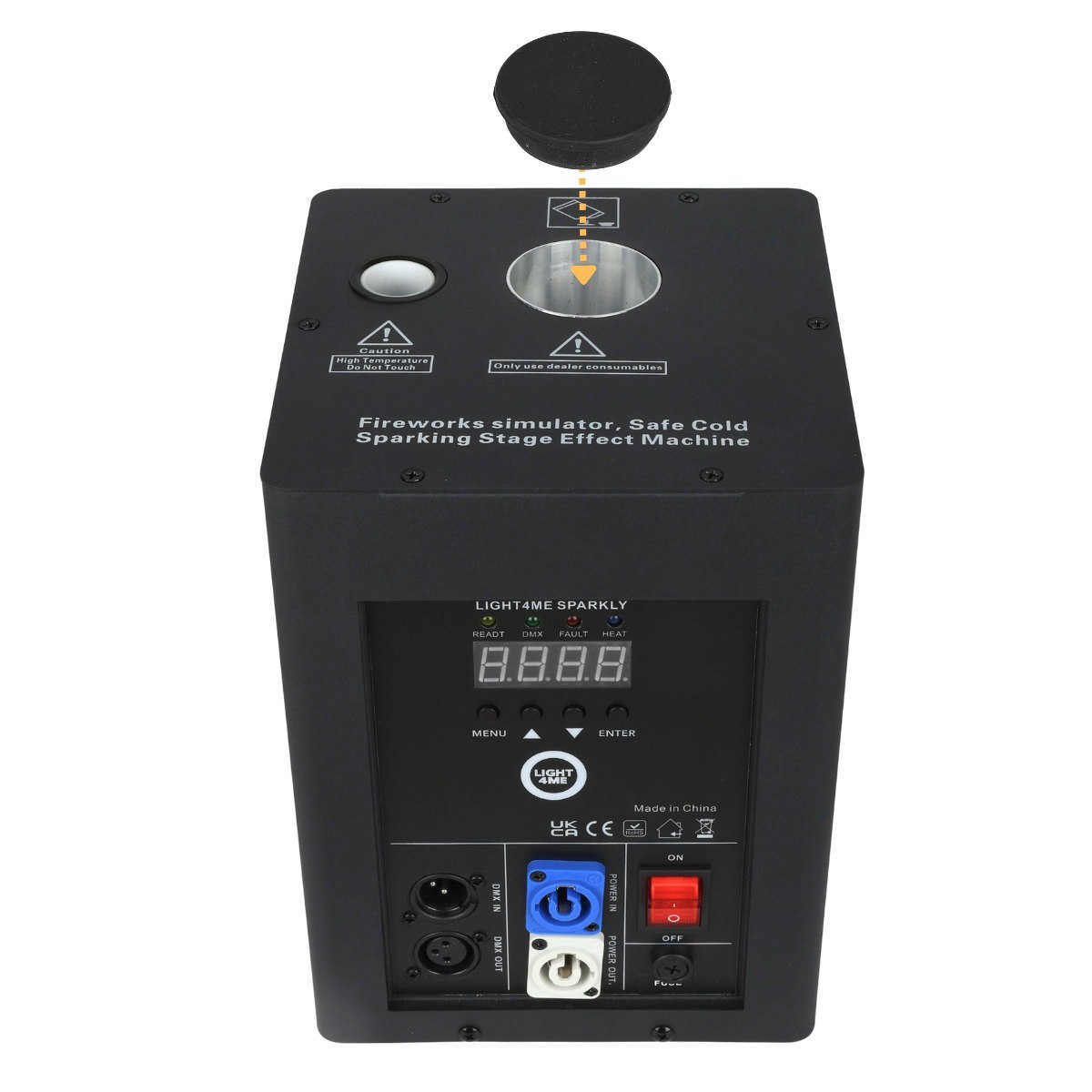 LIGHT4ME SPARKLY wytwornica maszyna do iskier zimnych ogni 600W DMX pilot bezprzewodowy wysokość emisji do 5 m