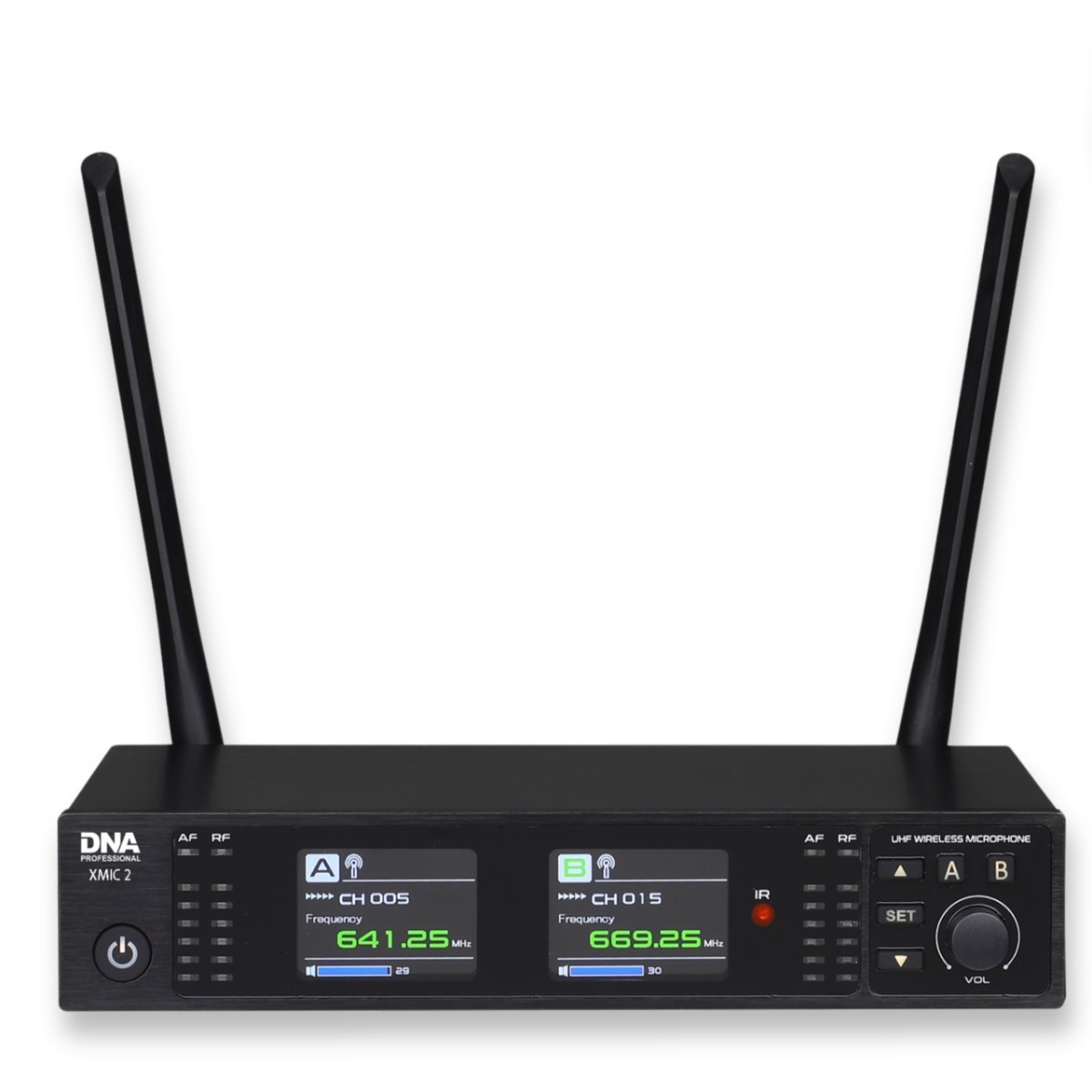 DNA XMIC 2 zestaw bezprzewodowy 2x mikrofon doręczny odbiornik UHF 518-542 MHz system nagłośnienia IR