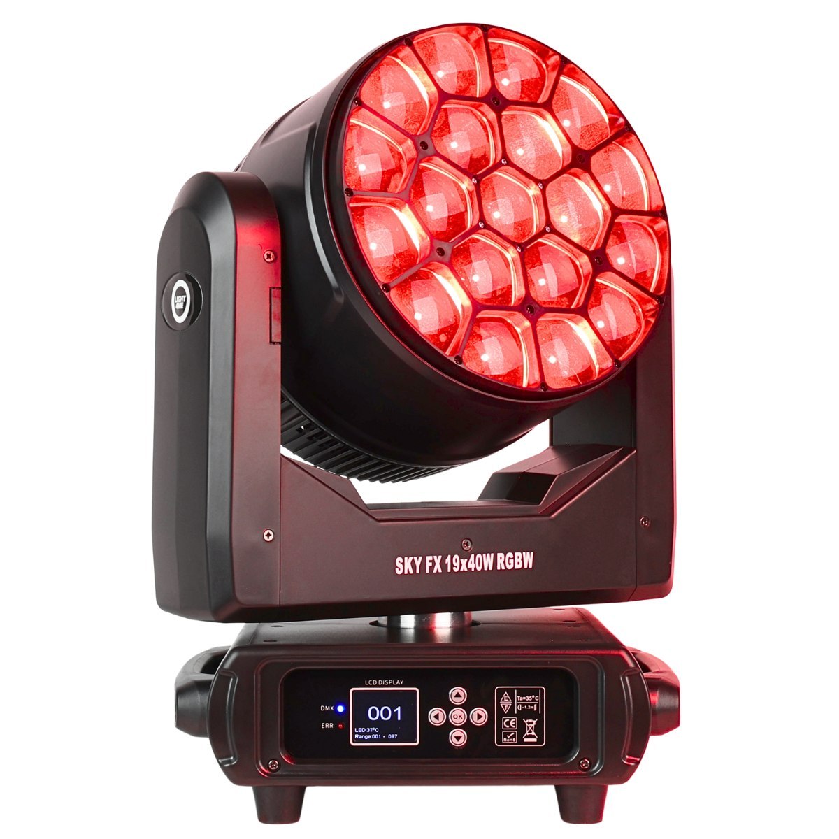 LIGHT4ME SKY FX 19x40W RGBW głowica ruchoma wash oświetlenie sceniczne LED DMX 2x uchwyt montażowy omega