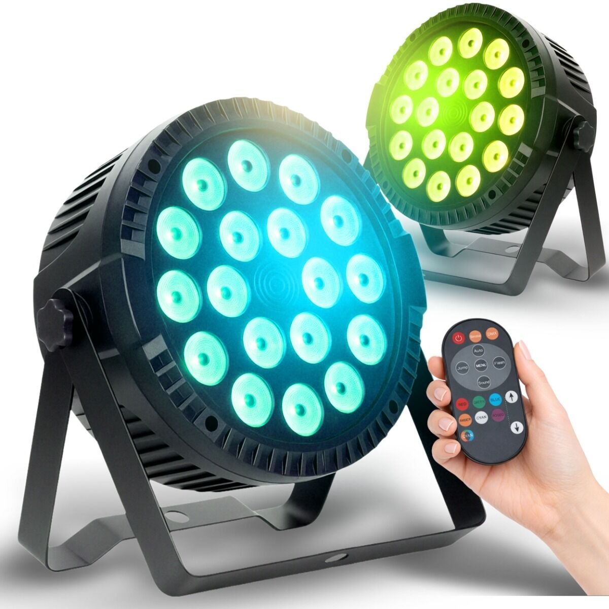 LIGHT4ME PAR RGBW 18x10W reflektor sceniczny oświetlenie LED DMX pilot bezprzewodowy uchwyt montażowy