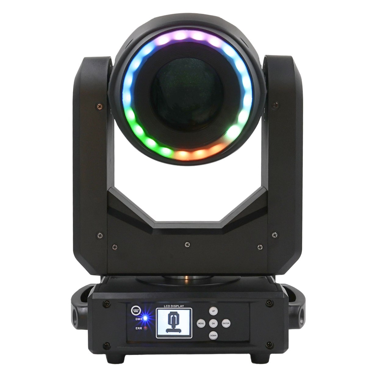 LIGHT4ME LED BSW 280W głowica ruchoma hybryda beam spot wash oświetlenie sceniczne DMX efekt ring 22x0,2W RGB 2x uchwyt montażowy omega