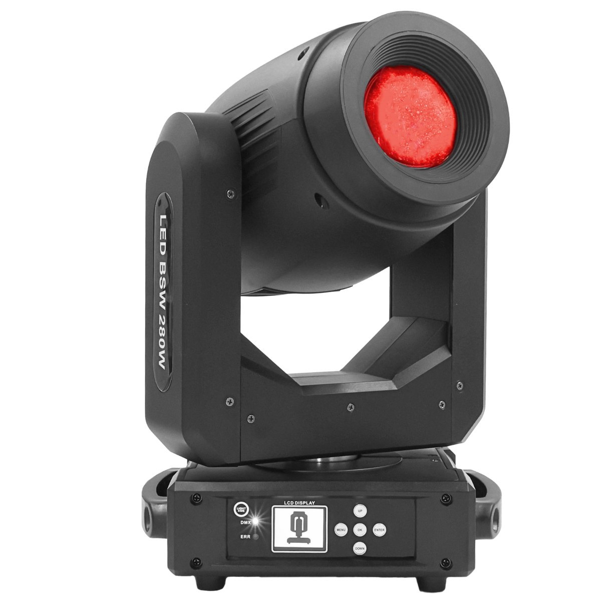 LIGHT4ME LED BSW 280W głowica ruchoma hybryda beam spot wash oświetlenie sceniczne DMX efekt ring 22x0,2W RGB 2x uchwyt montażowy omega