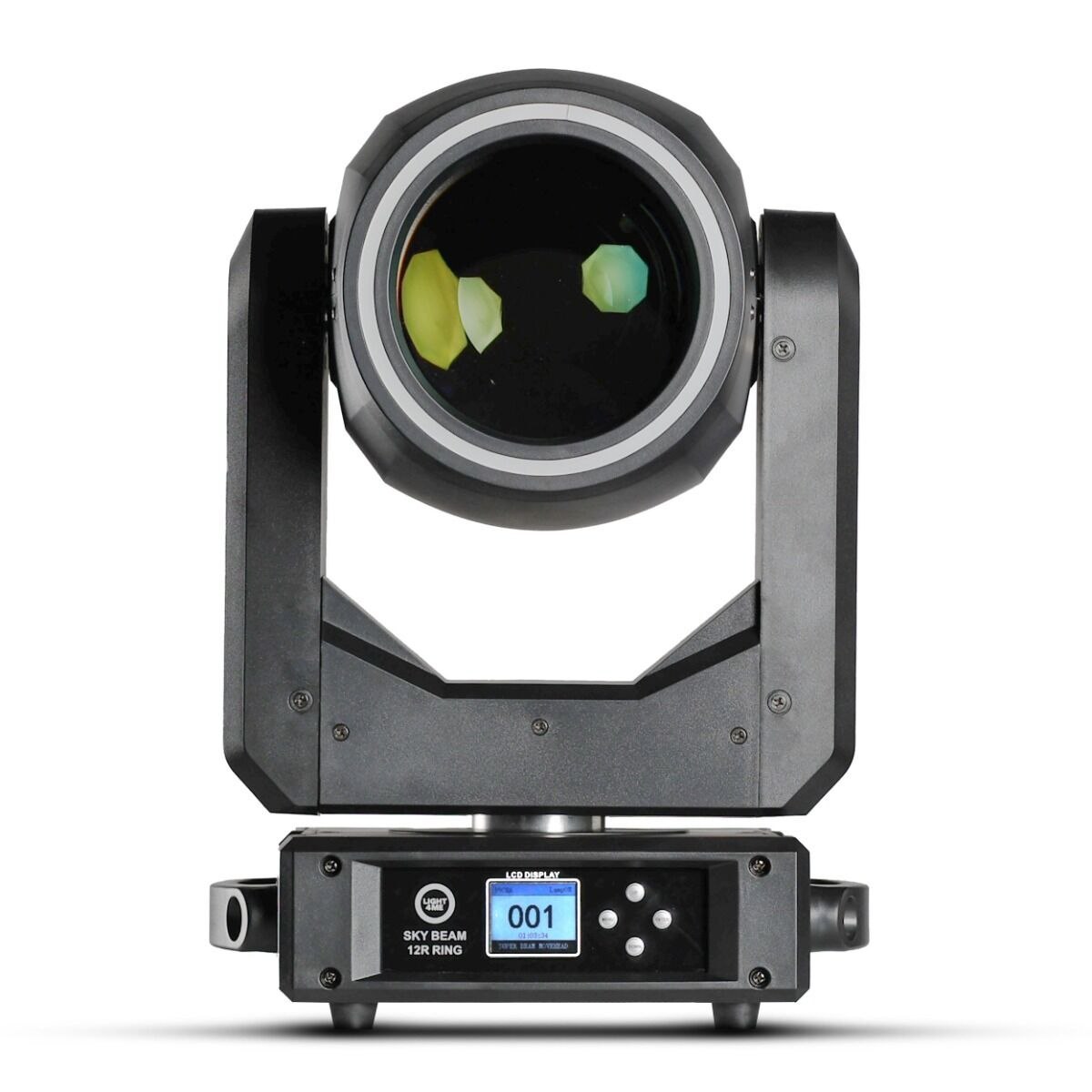 LIGHT4ME SKY BEAM 12R RING głowica ruchoma beam oświetlenie sceniczne DMX lampa wyładowcza 295W efekt ring 27x0,2W RGB SMD5050 LED 2x uchwyt montażowy omega