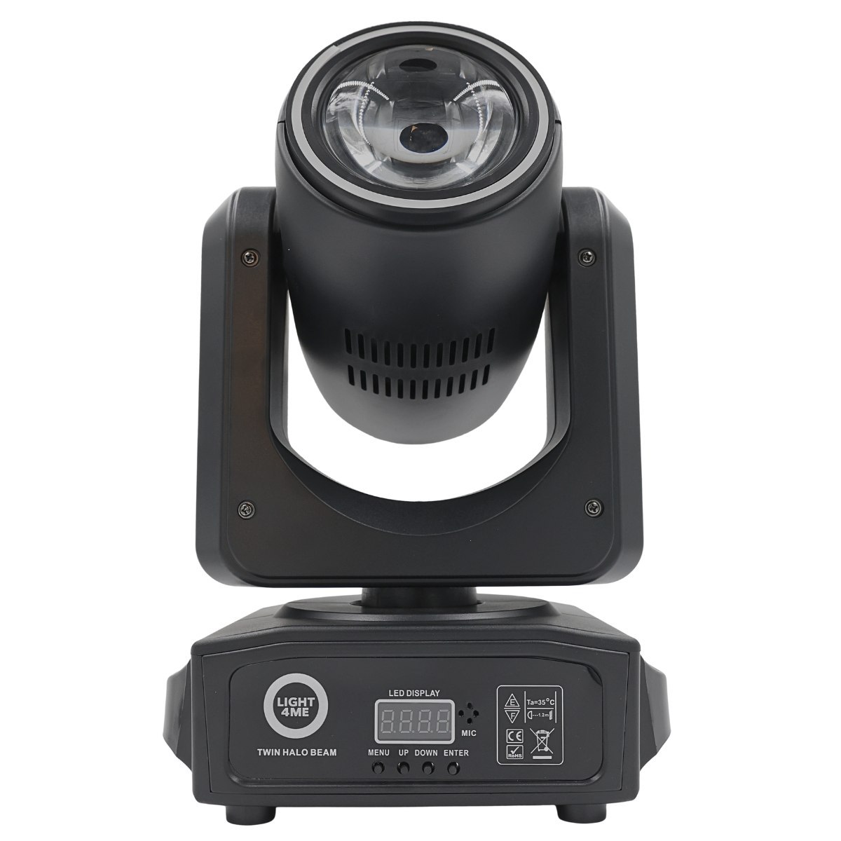 LIGHT4ME TWIN HALO BEAM podwójna głowica ruchoma beam 2x60W RGBW LED oświetlenie sceniczne DMX efekt ring 40x0,3W RGB SMD uchwyt montażowy omega