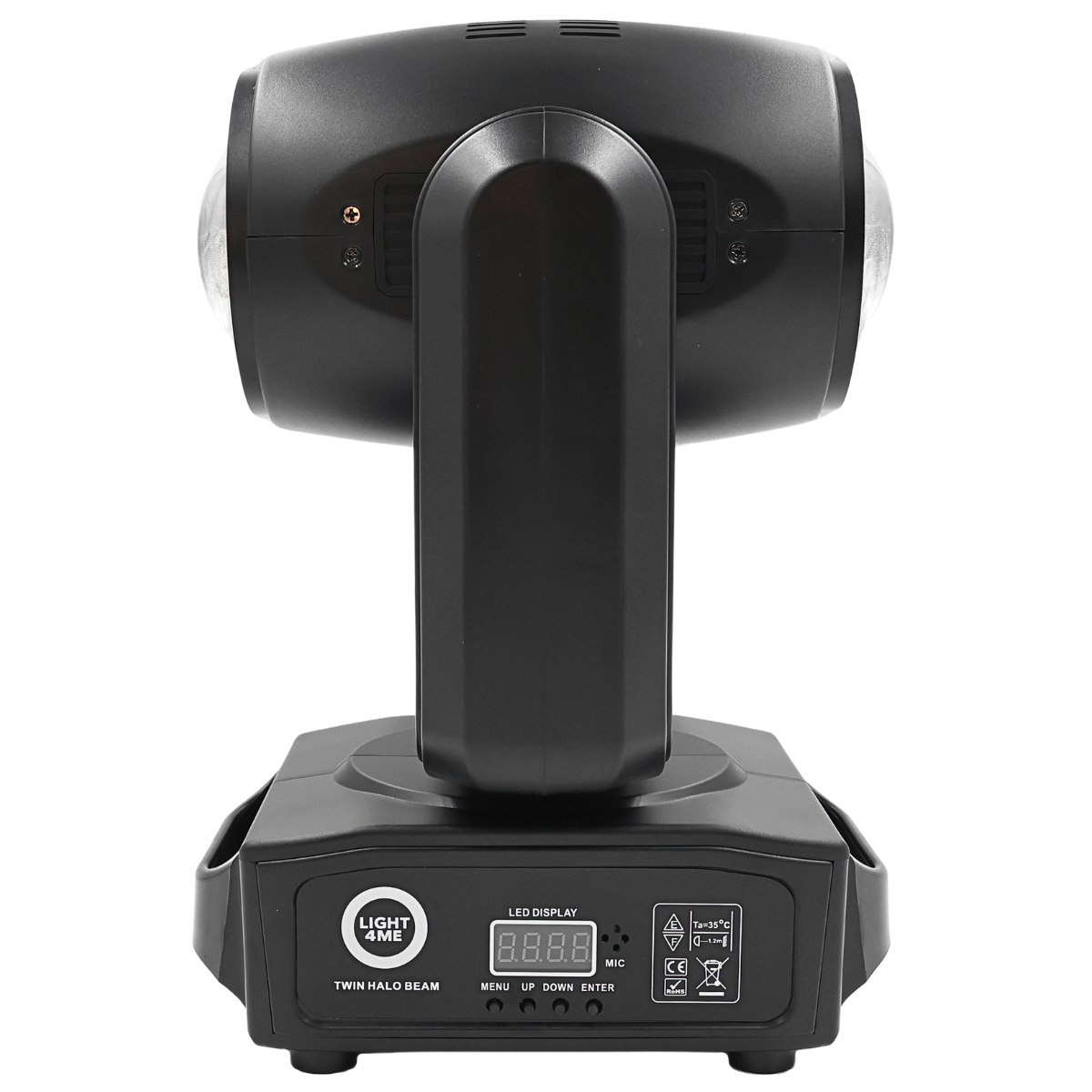 LIGHT4ME TWIN HALO BEAM podwójna głowica ruchoma beam 2x60W RGBW LED oświetlenie sceniczne DMX efekt ring 40x0,3W RGB SMD uchwyt montażowy omega