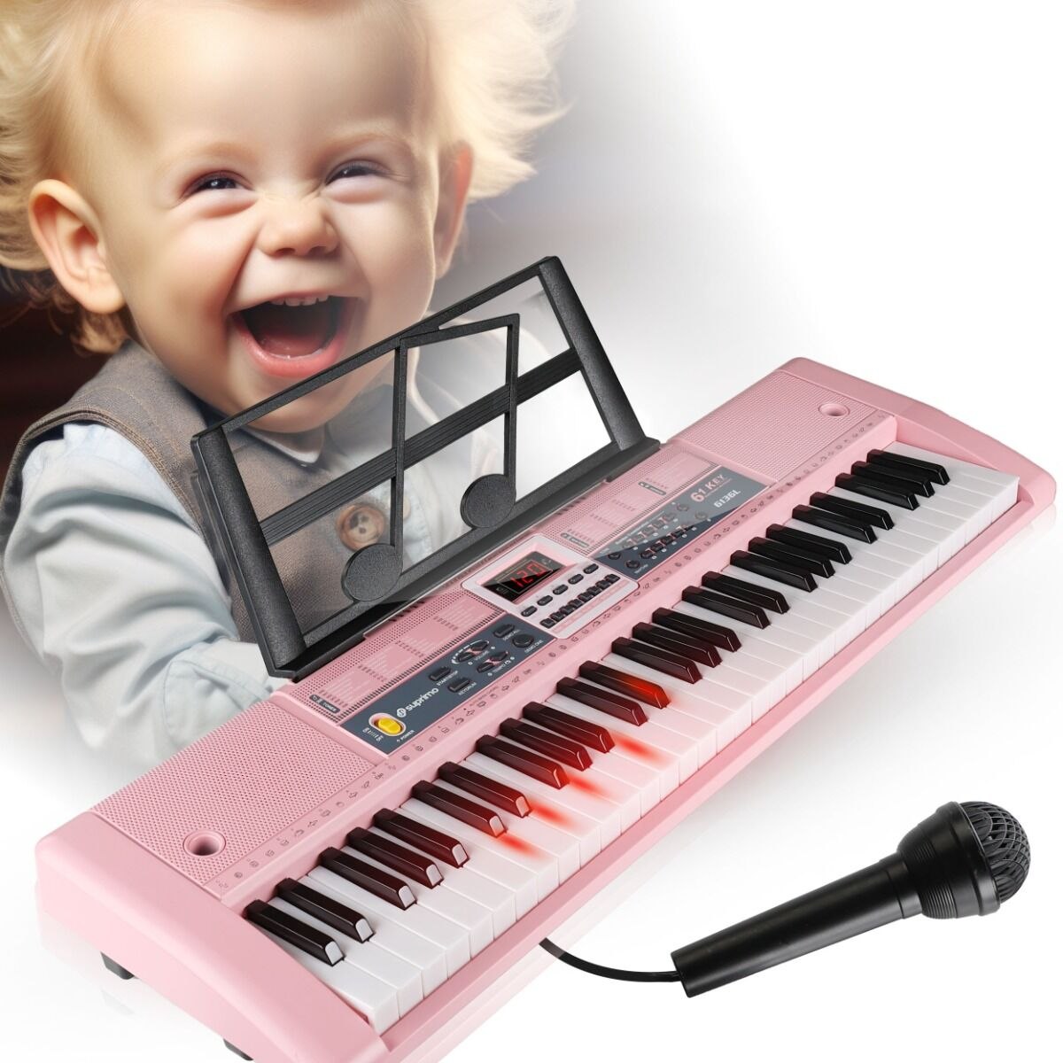 SUPRIMO 6136L PK keyboard organy z mikrofonem dla dzieci podświetlane klawisze różowa obudowa