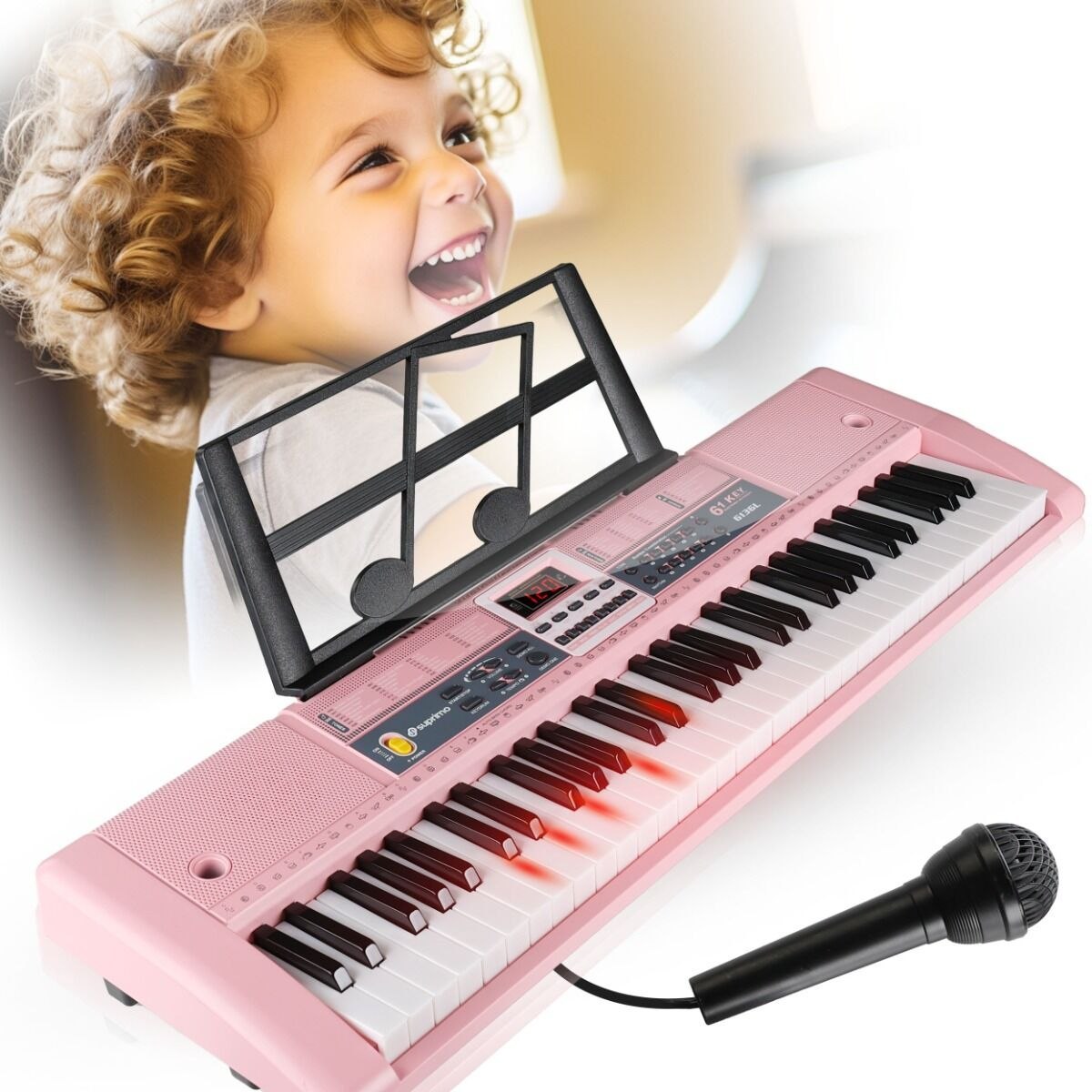 SUPRIMO 6136L PK keyboard organy z mikrofonem dla dzieci podświetlane klawisze różowa obudowa