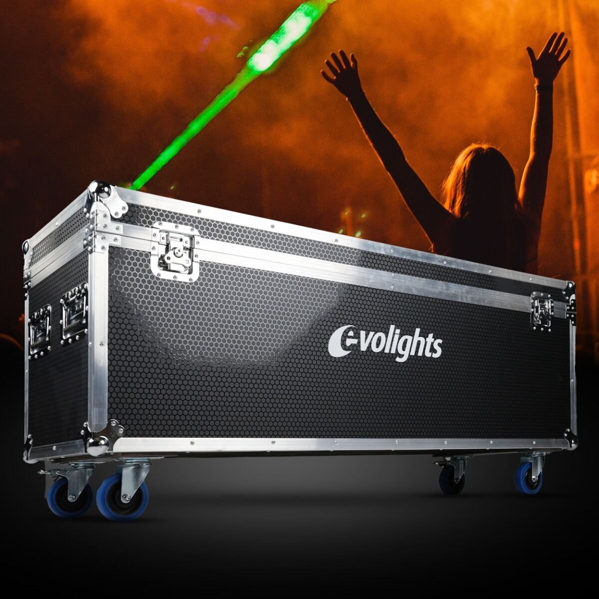 EVOLIGHTS LUMEN ROTO CASE 4IN1 skrzynia transportowa na 4 ruchome efekty oświetleniowe akcesoria 4 kółka mechanizm blokady