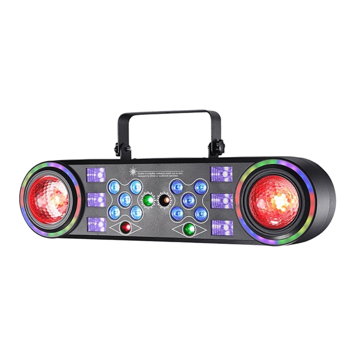 LIGHT4ME MAGIC BAR 4 multiefekt oświetleniowy 6w1 LED DMX Magic Ball 15W RGBW Water Wave 15W RGBW Ring 42x0,2W RGB Wash 10x4W RGBW efekt UV 6x3W 2x laser czerwony 100 mW 2x laser zielony 50 mW statyw pilot bezprzewodowy uchwyt montażowy torba transportowa