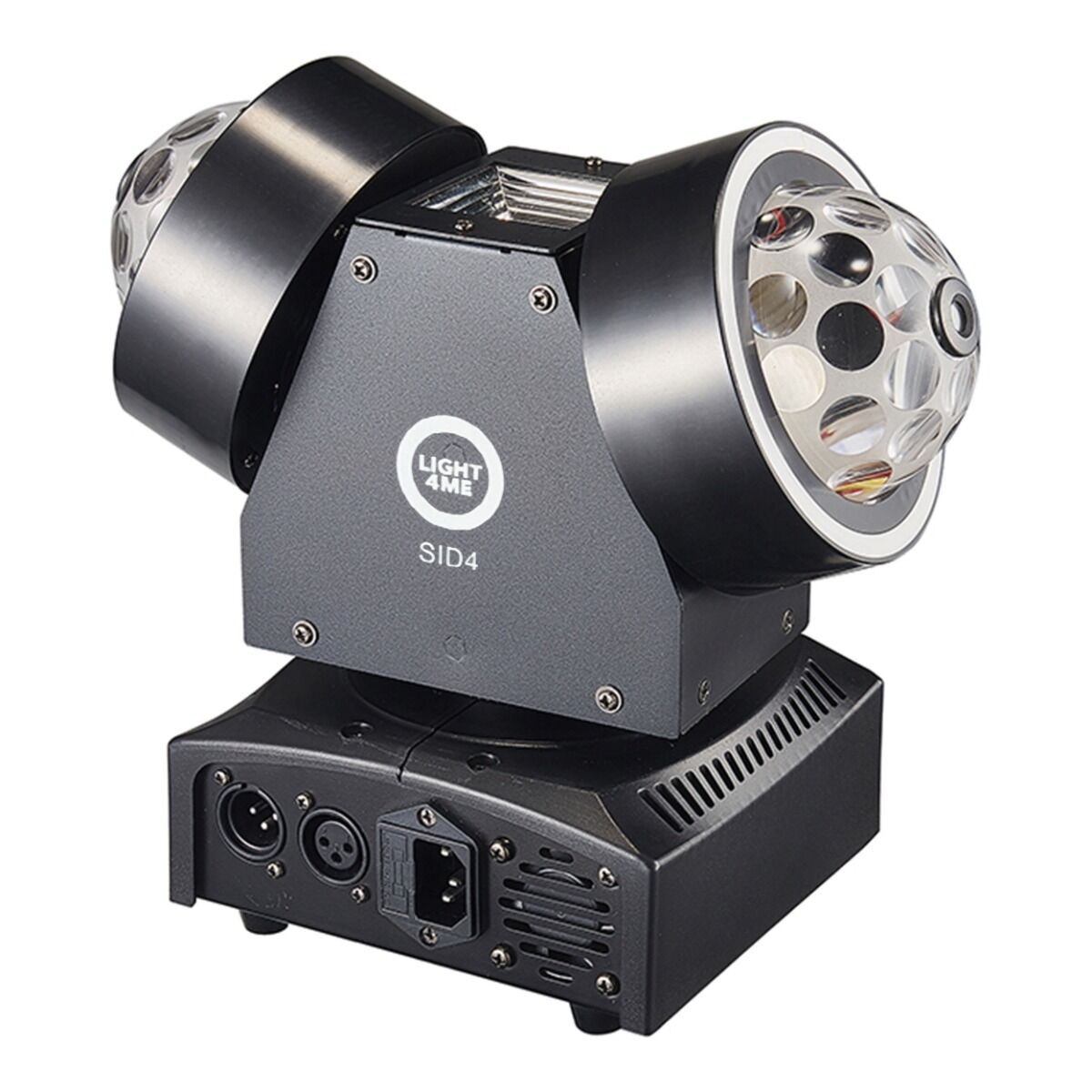 LIGHT4ME SID4 ruchomy multiefekt oświetleniowy 4w1 oświetlenie sceniczne LED DMX Magic Ball 8x3W R/G/B/W Ring 42x0,2W RGB laser czerwony 50 mW laser zielony 50 mW White Strobe 10W CW pilot bezprzewodowy uchwyt montażowy omega