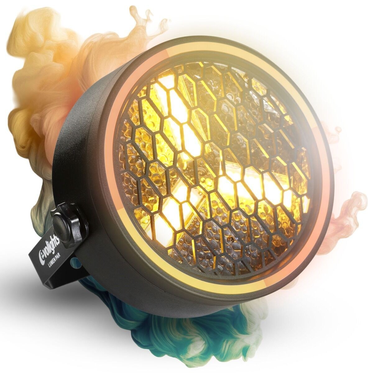 EVOLIGHTS LUMEN PAR reflektor vintage oświetlenie sceniczne retro LED DMX 3x30W WW COB + 51x0,2W SMD 5050 RGB efekt ring uchwyt montażowy