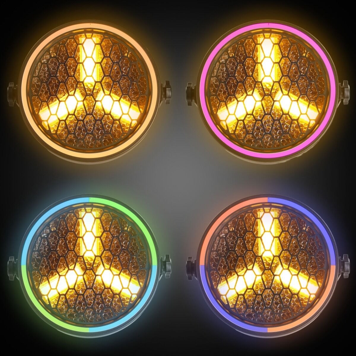 EVOLIGHTS LUMEN PAR reflektor vintage oświetlenie sceniczne retro LED DMX 3x30W WW COB + 51x0,2W SMD 5050 RGB efekt ring uchwyt montażowy