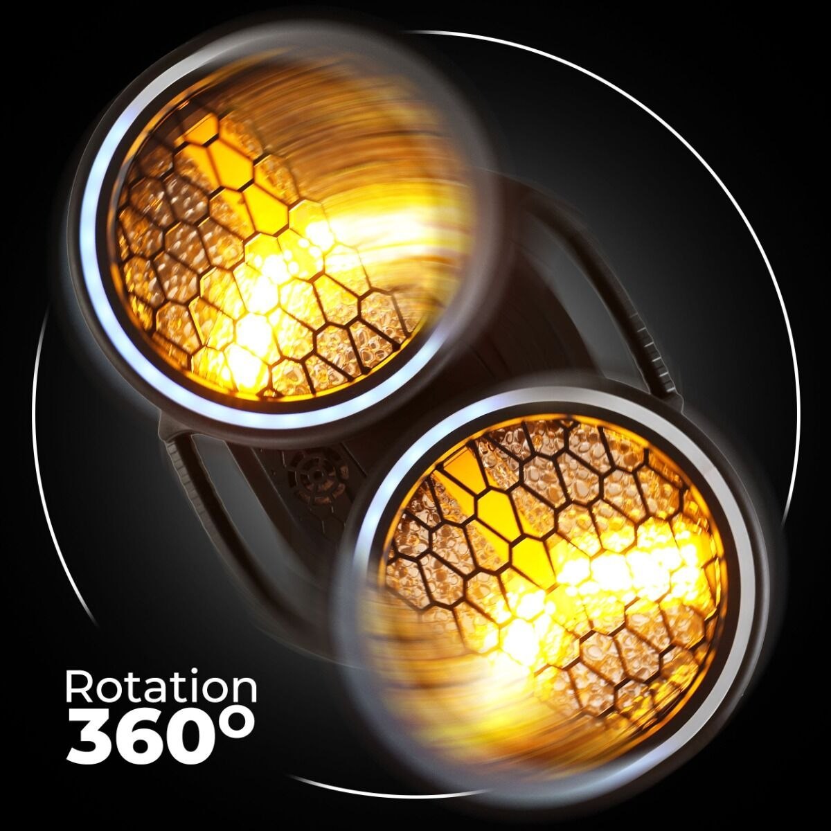 EVOLIGHTS LUMEN ROTO DUO ruchomy efekt oświetleniowy LED DMX nieskończona rotacja 6x40W WW + 62x0,5W RGB efekt ring uchwyt montażowy omega