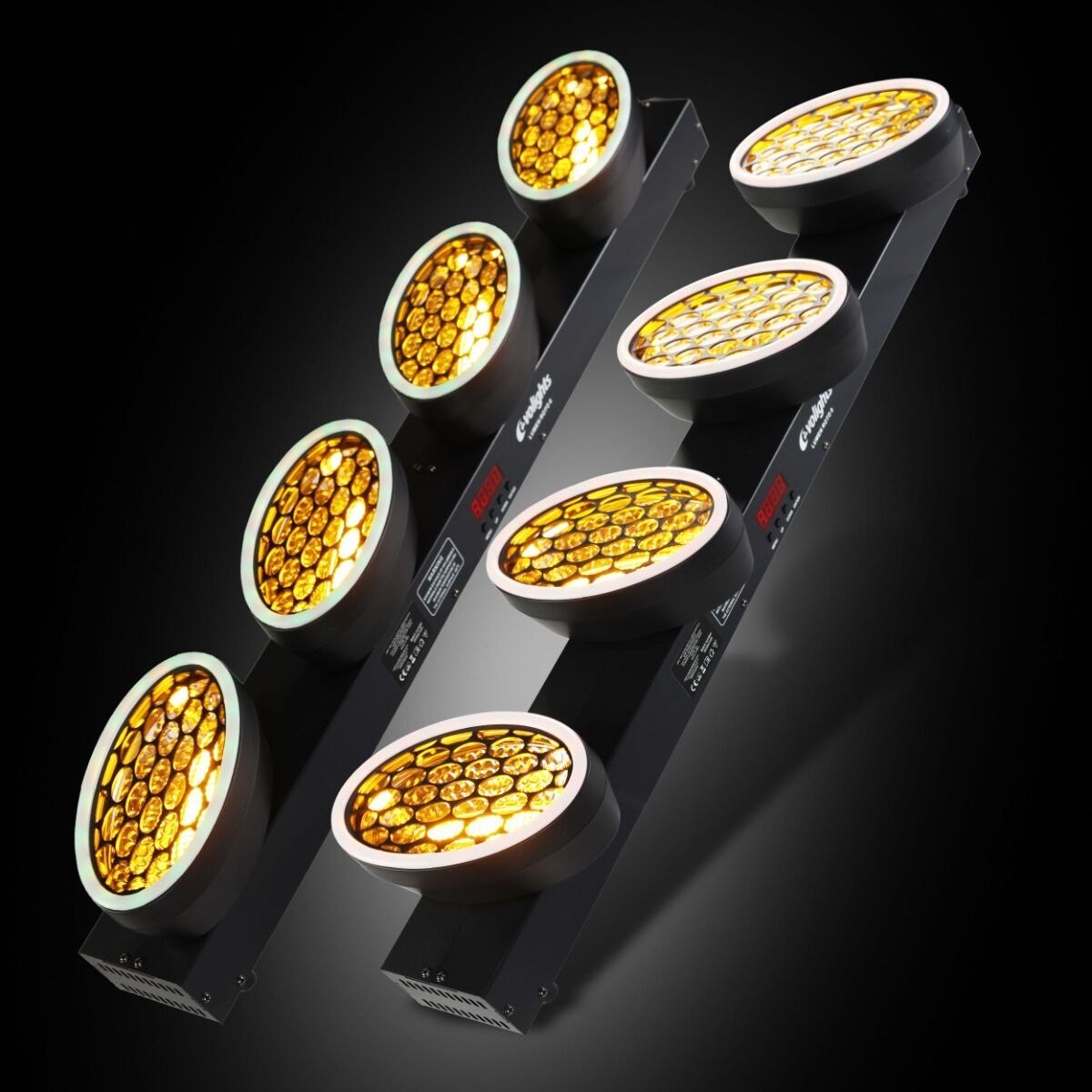 EVOLIGHTS LUMEN ROTO 0 ruchomy efekt oświetleniowy LED DMX nieskończona rotacja 4x40W WW COB + 220x0,2W RGB efekt ring efekt tła 2x uchwyt montażowy omega 2x łącznik do urządzeń