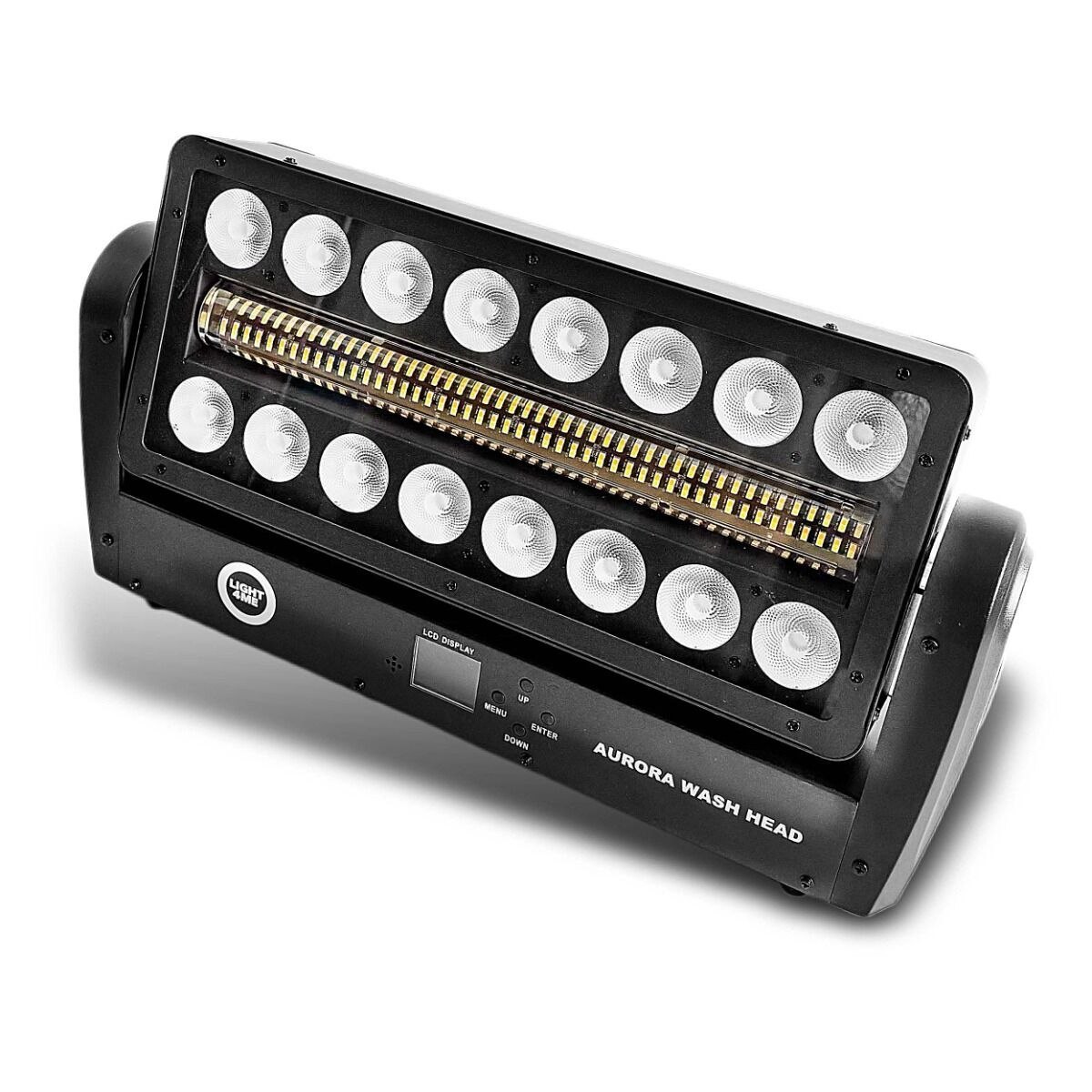 LIGHT4ME AURORA WASH HEAD ruchomy efekt oświetleniowy oświetlacz wash oświetlenie sceniczne LED DMX 16x12W RGBW + 144x1W CW/A 2x uchwyt montażowy omega