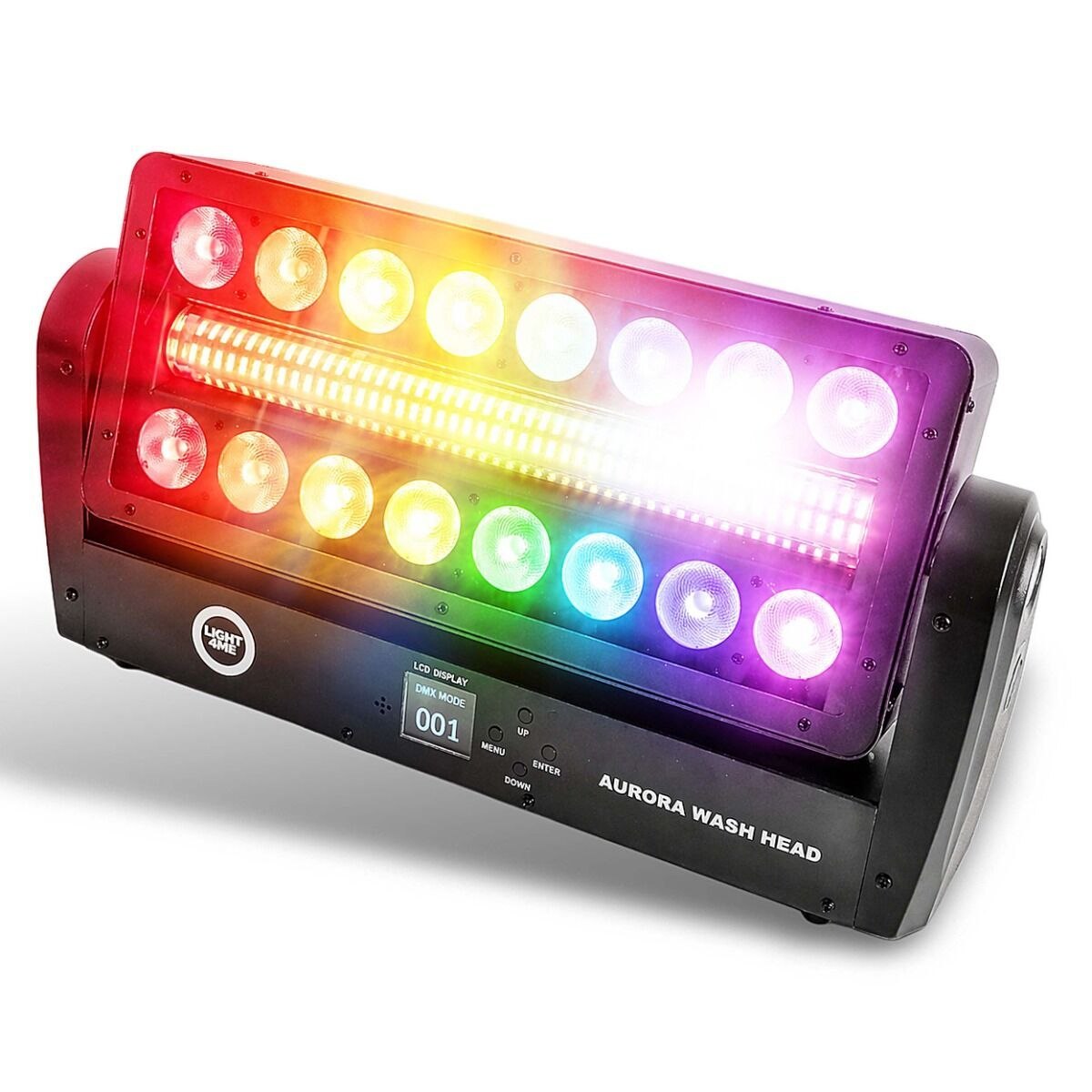 LIGHT4ME AURORA WASH HEAD ruchomy efekt oświetleniowy oświetlacz wash oświetlenie sceniczne LED DMX 16x12W RGBW + 144x1W CW/A 2x uchwyt montażowy omega