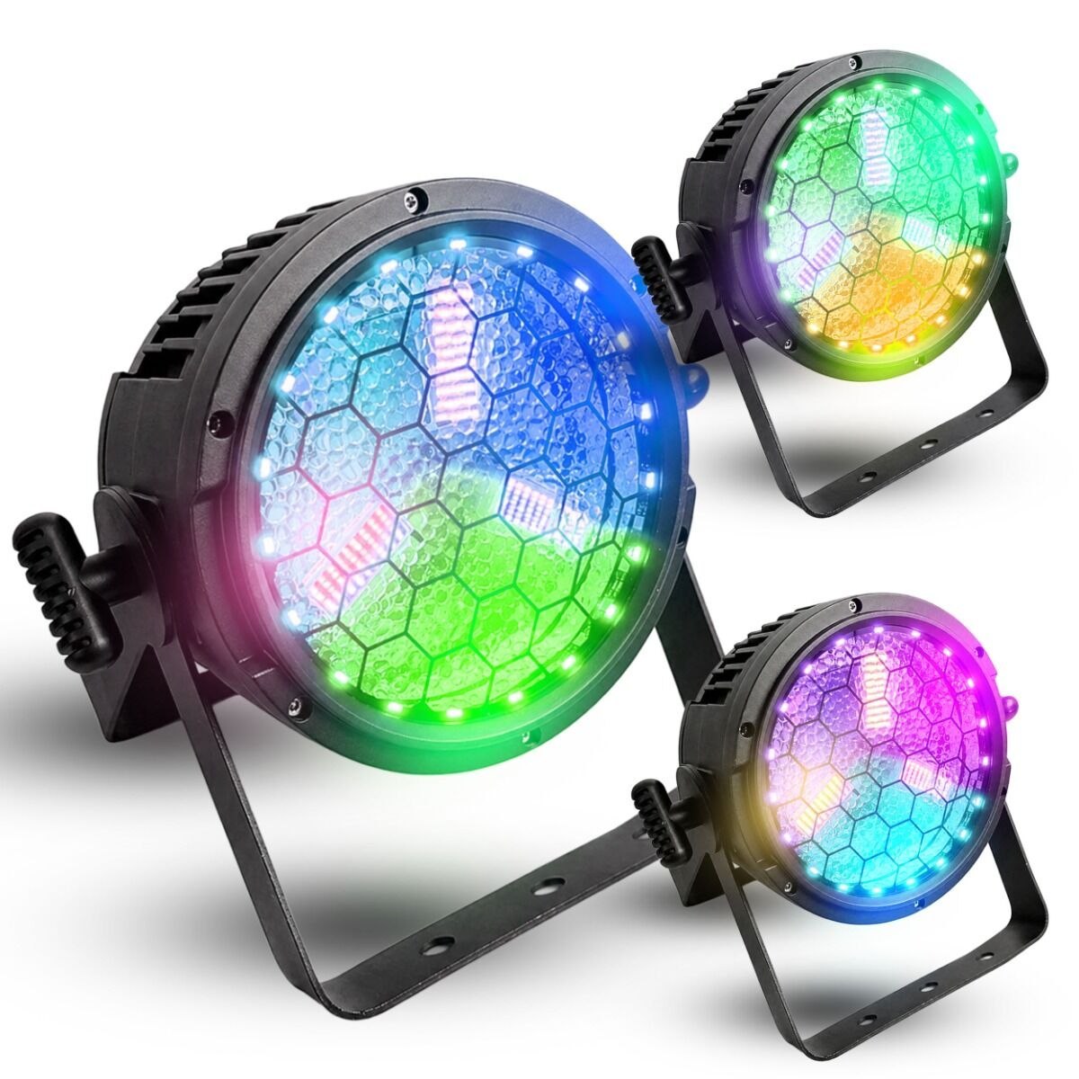 EVOLIGHTS LUMEN PAR IP65 reflektor vintage zewnętrzne oświetlenie sceniczne retro COB LED DMX 3x30W WW + 30x0,3W SMD 5050 RGB efekt tła uchwyt montażowy