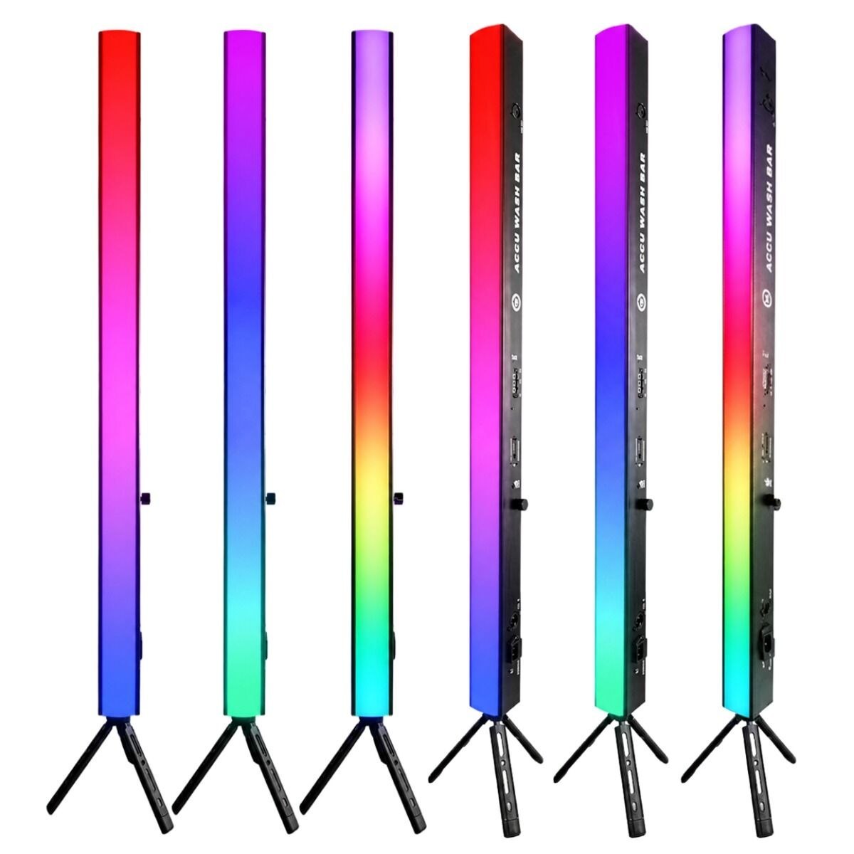 LIGHT4ME ACCU WASH BAR akumulatorowa listwa oświetleniowa wash bar LED DMX W-DMX 8800 mAh 192x0,3W RGB dyfuzor pilot bezprzewodowy statyw trójnożny do pracy w pionie 2x uchwyt montażowy