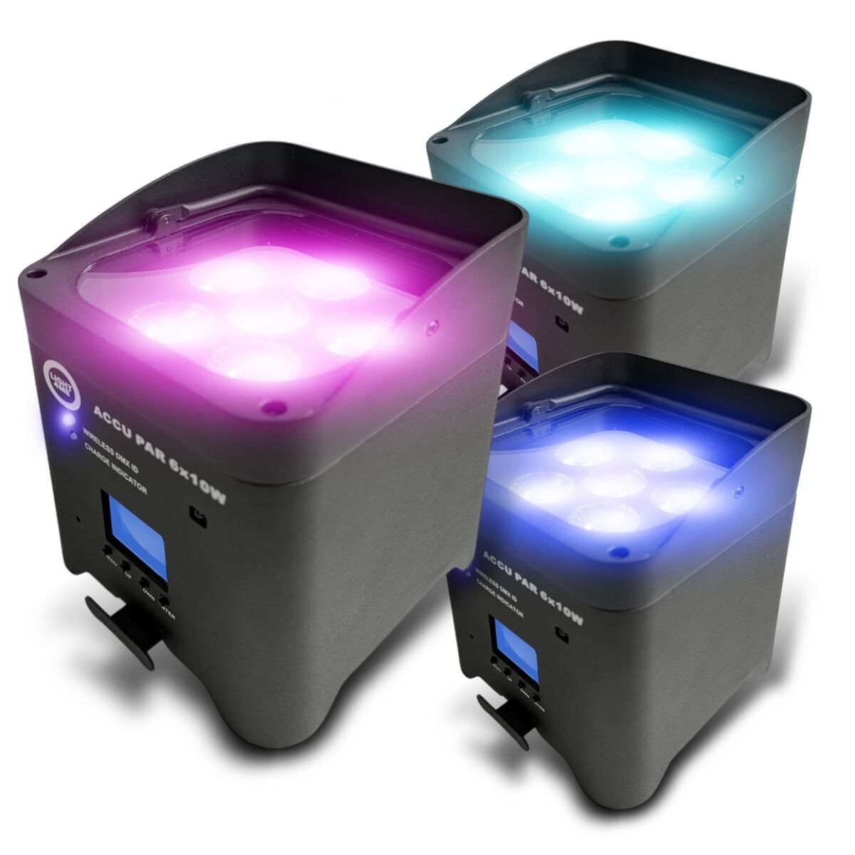 LIGHT4ME ACCU PAR 6x10W RGBWAUV akumulatorowy reflektor par oświetlenie dekoracyjne LED DMX W-DMX Wi-Fi aplikacja mobilna 8800 mAh pilot bezprzewodowy