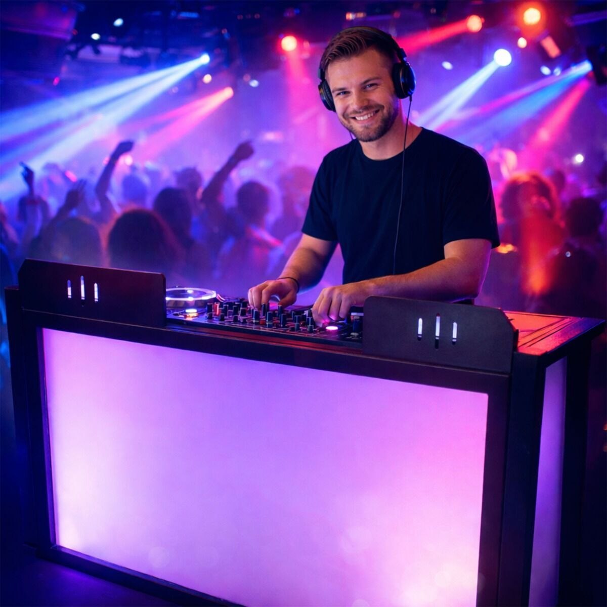 DNA DJD stół mobilne stanowisko DJ stal składane uchwyt na słuchawki i mikrofon 3x czarna + 3x biała maskownica torba transportowa do 50 kg