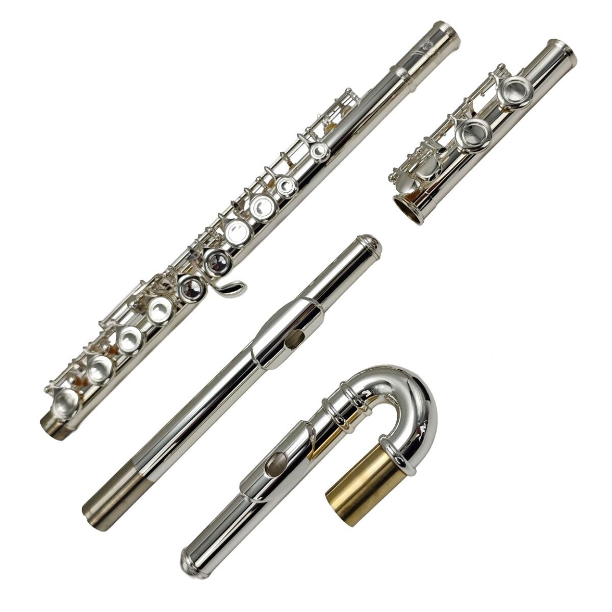V-TONE SCF 16 flet poprzeczny z zakrzywioną główką srebrny tonacja C E-mechanika offset G wymienna główka prosta wycior ściereczka rękawiczki śrubokręt serwisowy torba transportowa pasek na ramię smar zestaw
