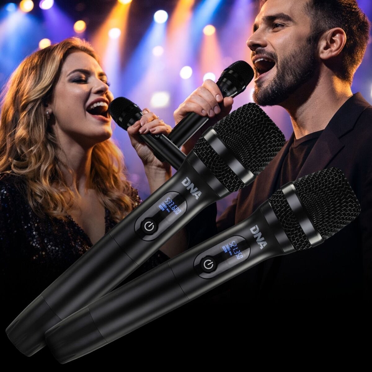 DNA STAGE BAT SET zestaw bezprzewodowy 2x akumulatorowy mikrofon doręczny odbiornik UHF 518-542 MHz 2x48 kanałów 2x wyjście zasilania USB-C