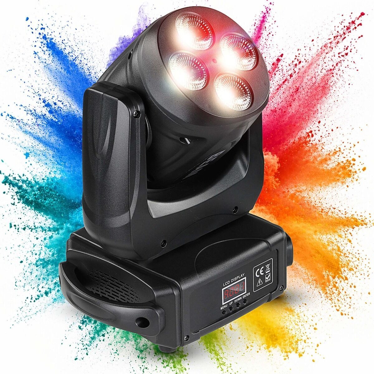 LIGHT4ME 408 WASH 4x8W RGBW mini głowica ruchoma wash oświetlenie sceniczne LED DMX uchwyt montażowy omega