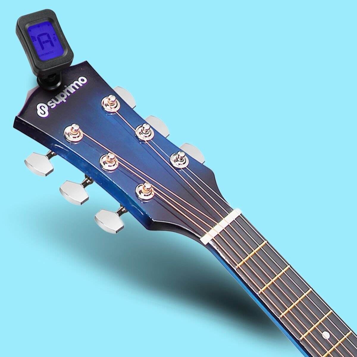 SUPRIMO JRA SET BB gitara akustyczna 1/4 blueburst do nauki dla początkujących 3x kostka do gry pasek zapasowe struny pokrowiec tuner akordy zestaw
