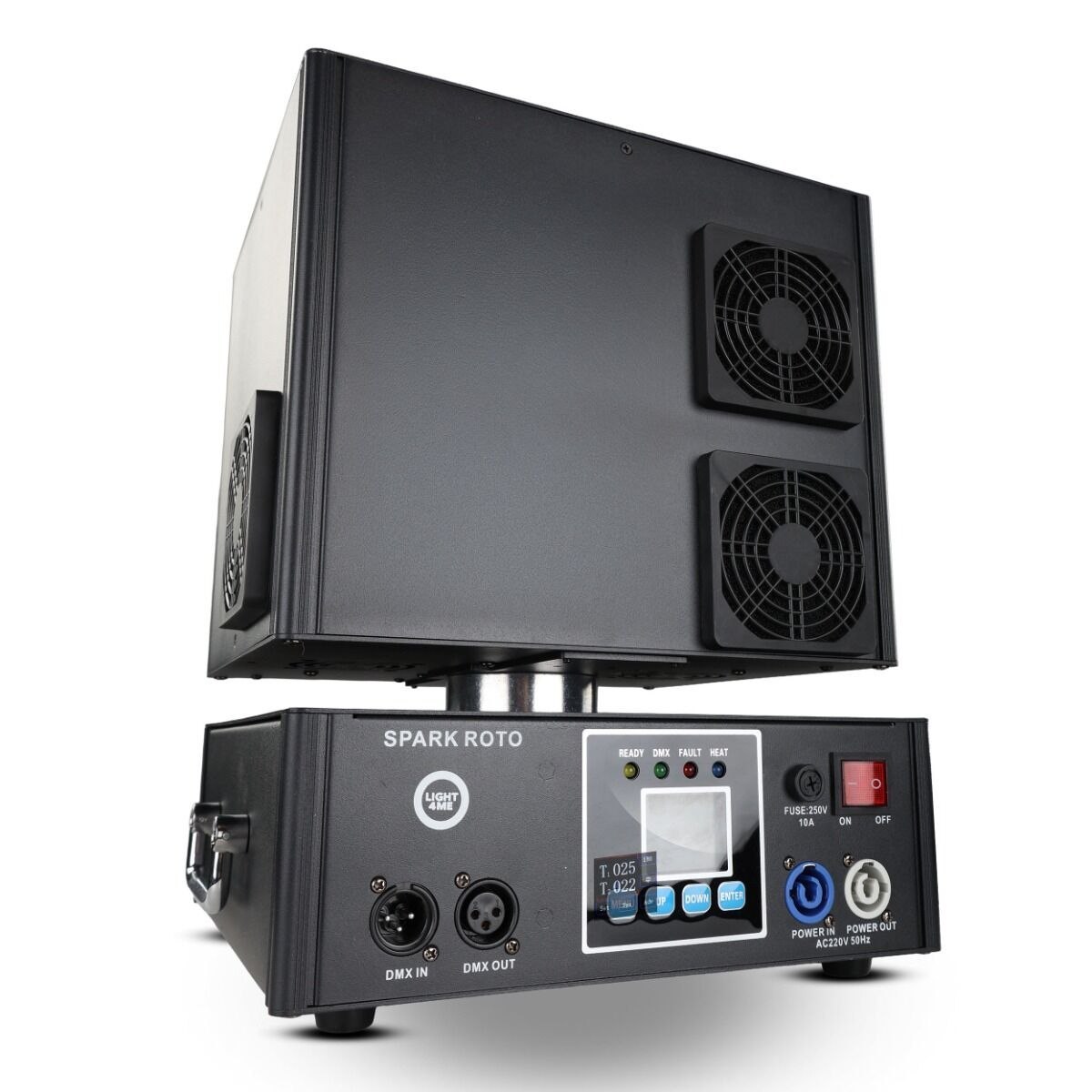 LIGHT4ME SPARK ROTO obrotowa wytwornica iskier maszyna do zimnych ogni 1300W DMX podwójna fontanna iskier do 5 metrów nieskończona rotacja efekty sekwencyjne pilot bezprzewodowy