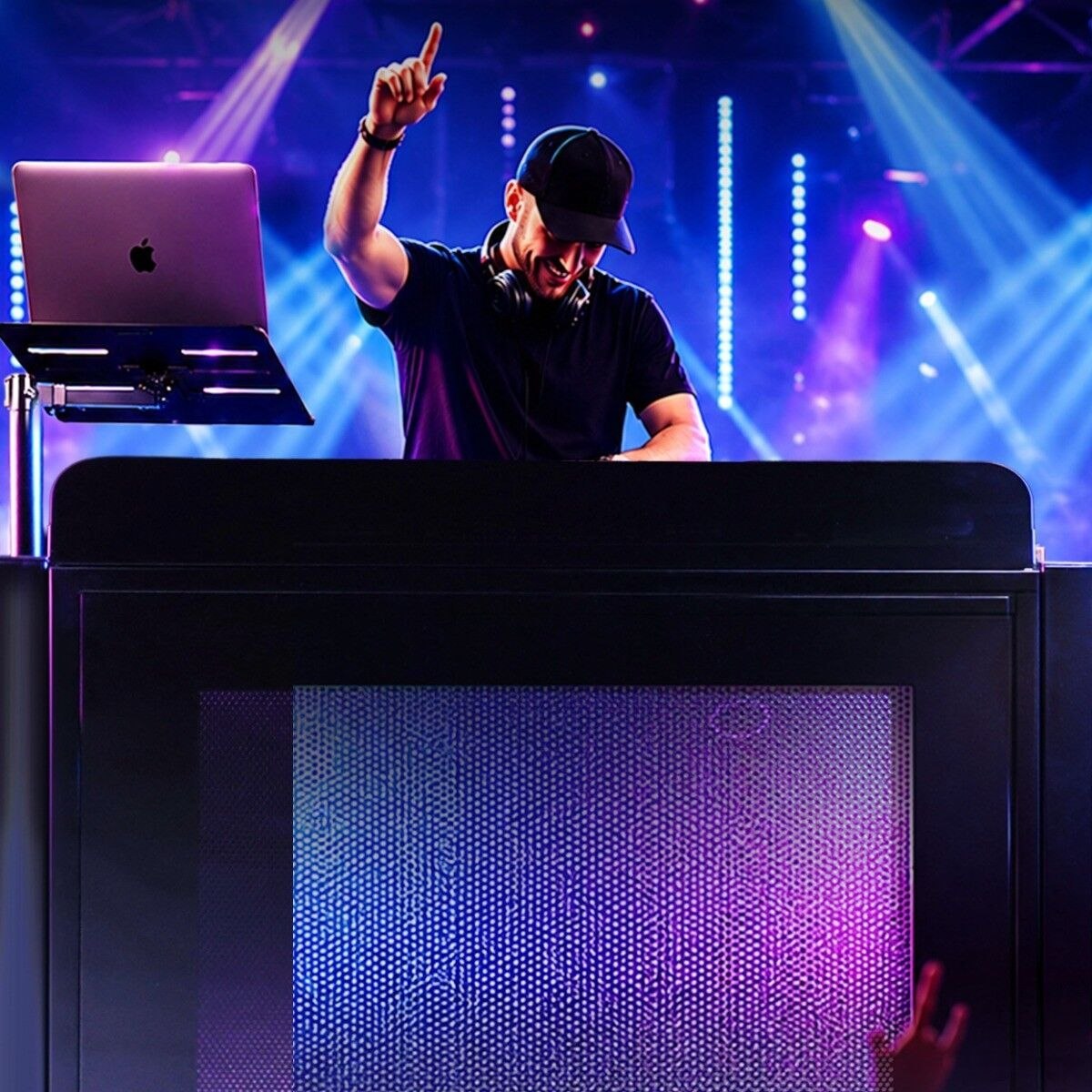 DNA DJB 2 stół mobilne stanowisko DJ stal składane do 100 kg nadstawka frontowa statyw pod laptopa uchwyt na słuchawki uchwyt na kubek torba transportowa przepusty kablowe