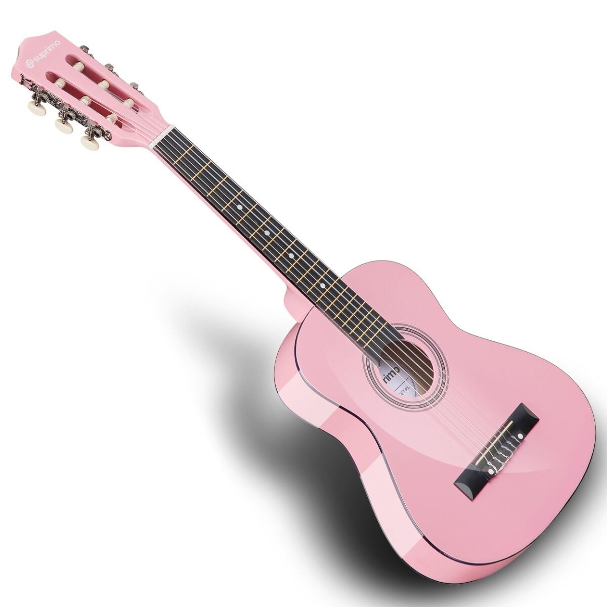 SUPRIMO JRC SET PK gitara klasyczna 1/4 różowa do nauki dla początkujących 3x kostka do gry pasek zapasowe struny pokrowiec tuner akordy zestaw