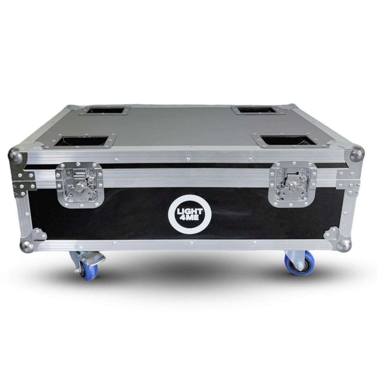 LIGHT4ME ACCU PAR 6x10W CASE 8IN1 skrzynia transportowa na 8 akumulatorowych reflektorów scenicznych ładowarka 8 gniazd elektrycznych przegroda na akcesoria 4 kółka mechanizm blokady