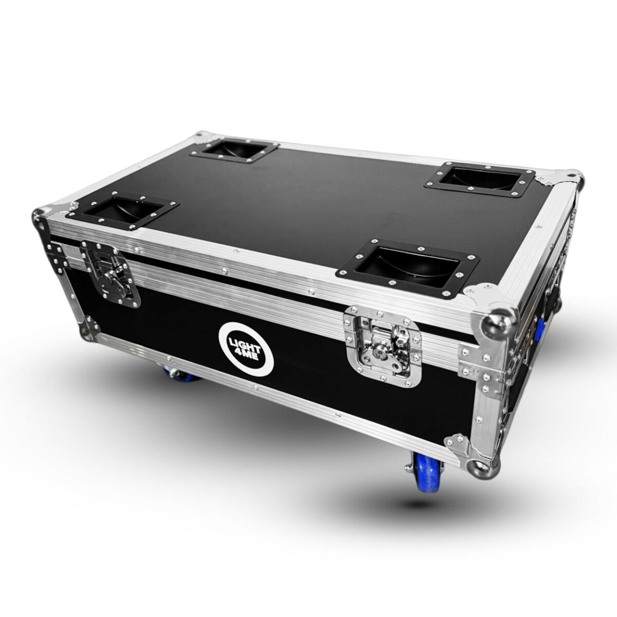 LIGHT4ME ACCU PAR 6x10W CASE 8IN1 skrzynia transportowa na 8 akumulatorowych reflektorów scenicznych ładowarka 8 gniazd elektrycznych przegroda na akcesoria 4 kółka mechanizm blokady