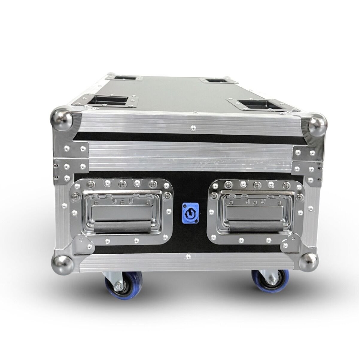 LIGHT4ME ACCU PAR 6x10W CASE 8IN1 skrzynia transportowa na 8 akumulatorowych reflektorów scenicznych ładowarka 8 gniazd elektrycznych przegroda na akcesoria 4 kółka mechanizm blokady