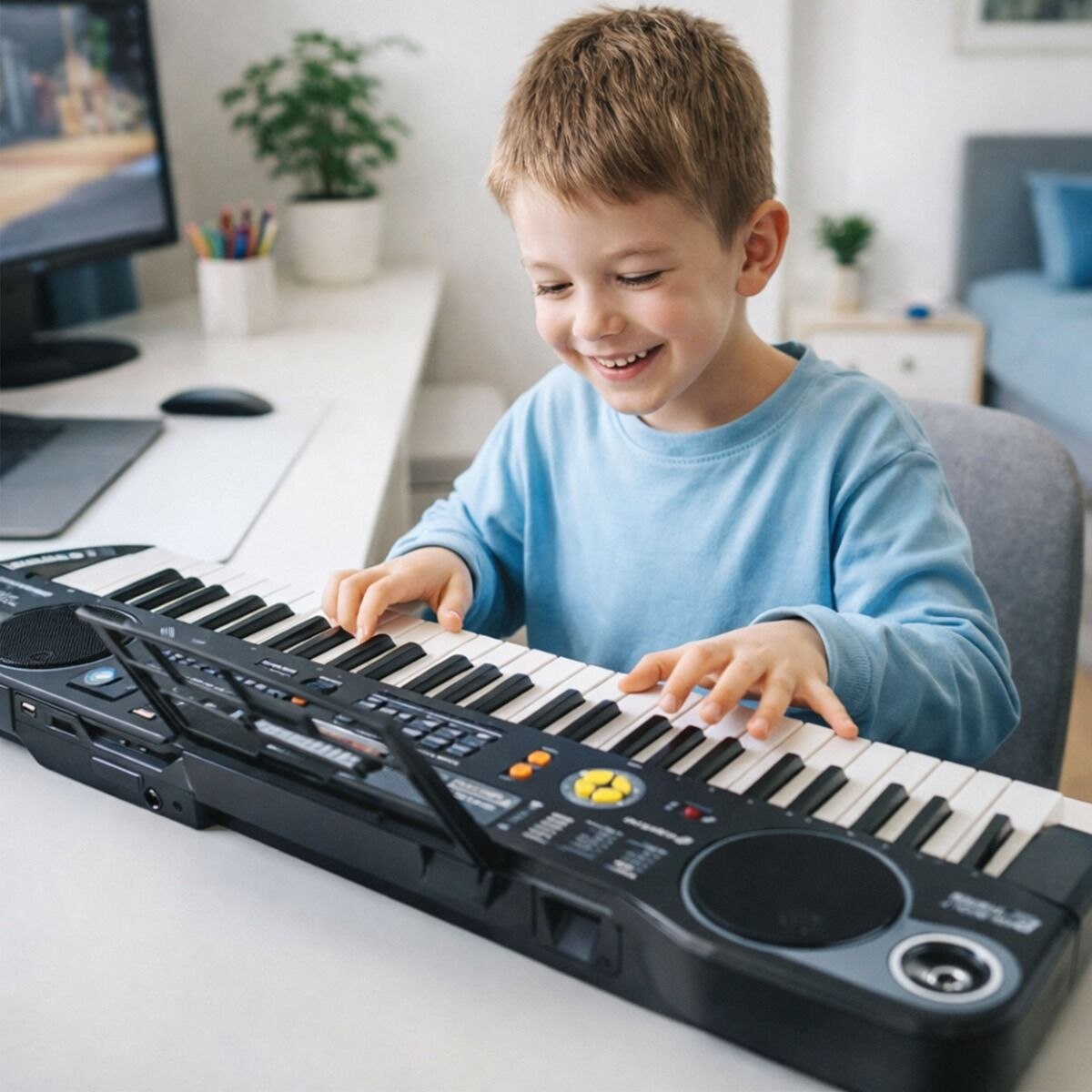SUPRIMO 860 USB keyboard elektroniczny edukacyjny 61 klawiszy instrument dla dzieci do nauki gry pulpit do nut mikrofon odtwarzacz MP3 wbudowane głośniki stereo zestaw
