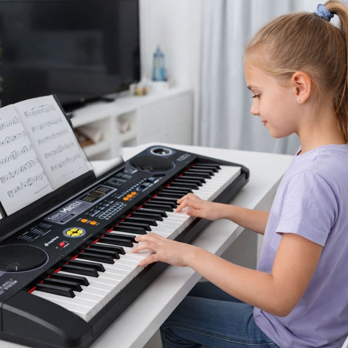 SUPRIMO 860 USB keyboard elektroniczny edukacyjny 61 klawiszy instrument dla dzieci do nauki gry pulpit do nut mikrofon odtwarzacz MP3 wbudowane głośniki stereo zestaw