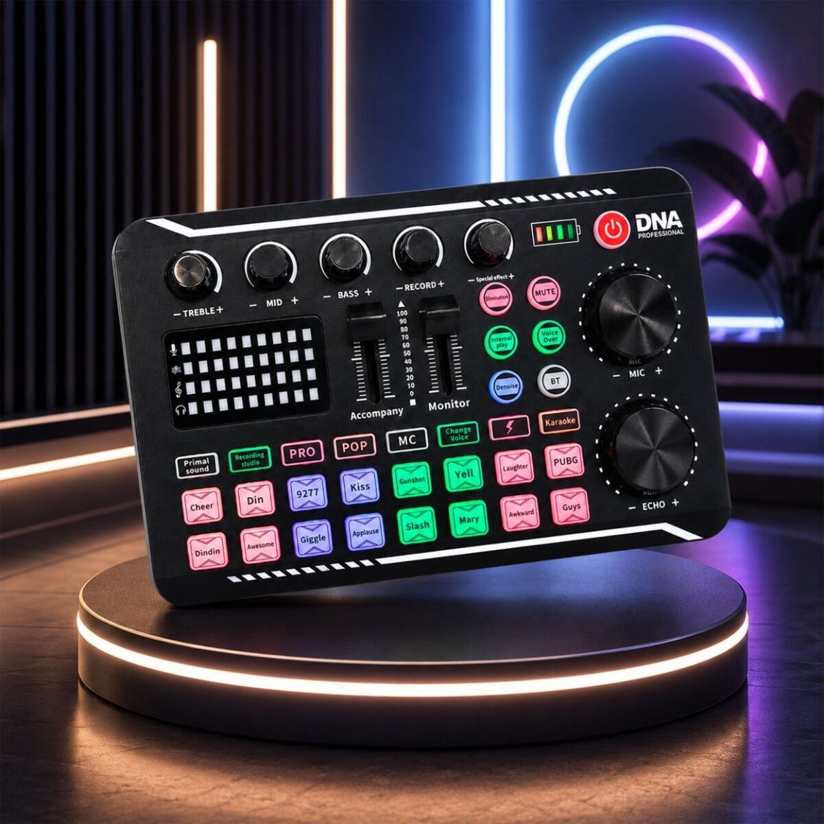 DNA STUDIO CARD akumulatorowa zewnętrzna karta dźwiękowa interfejs audio USB-C Bluetooth do streamingu transmisji live podcastów nagrywania głosu karaoke 16 efektów dźwiękowych 8 presetów głosu 1200 mAh