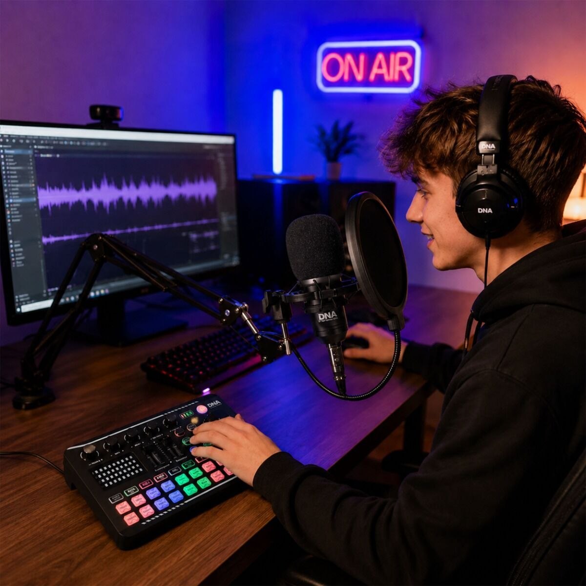 DNA STUDIO CARD akumulatorowa zewnętrzna karta dźwiękowa interfejs audio USB-C Bluetooth do streamingu transmisji live podcastów nagrywania głosu karaoke 16 efektów dźwiękowych 8 presetów głosu 1200 mAh