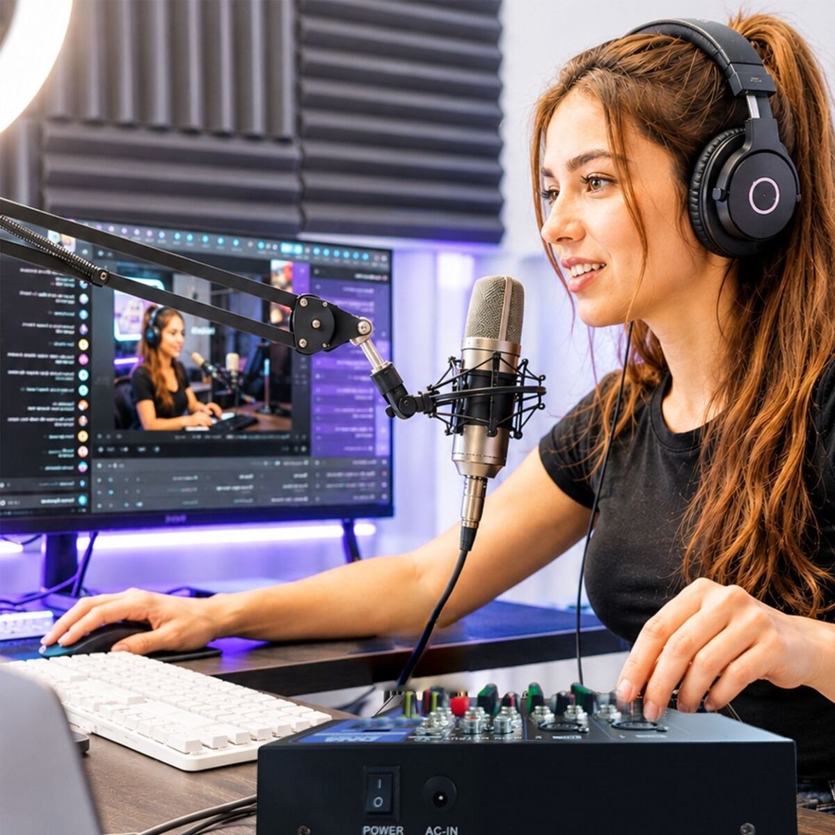 DNA T4MIX analogowy mikser dźwięku 4-kanałowy Bluetooth EQ odtwarzacz MP3 nagrywanie USB Phantom +48V efekt pogłosu zasilanie sieciowe