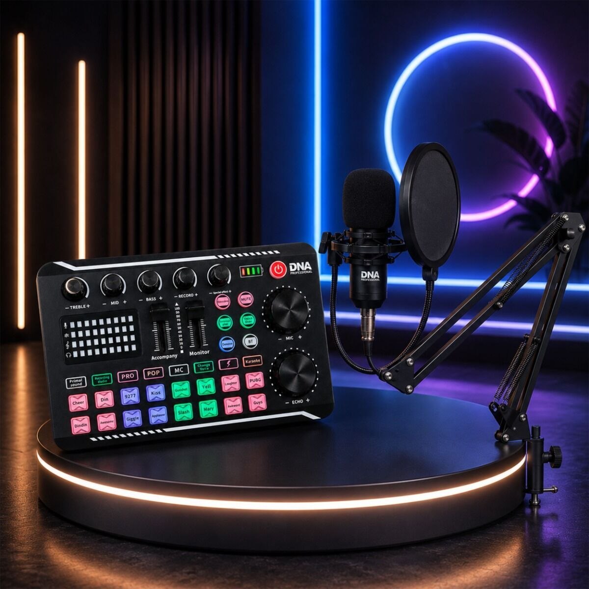 DNA STUDIO SET zewnętrzna karta dźwiękowa Bluetooth USB-C mikrofon pojemnościowy słuchawki statyw kosz antywstrząsowy osłona przeciwwietrzna pop filtr zestaw do streamingu nagrywania głosu transmisji live